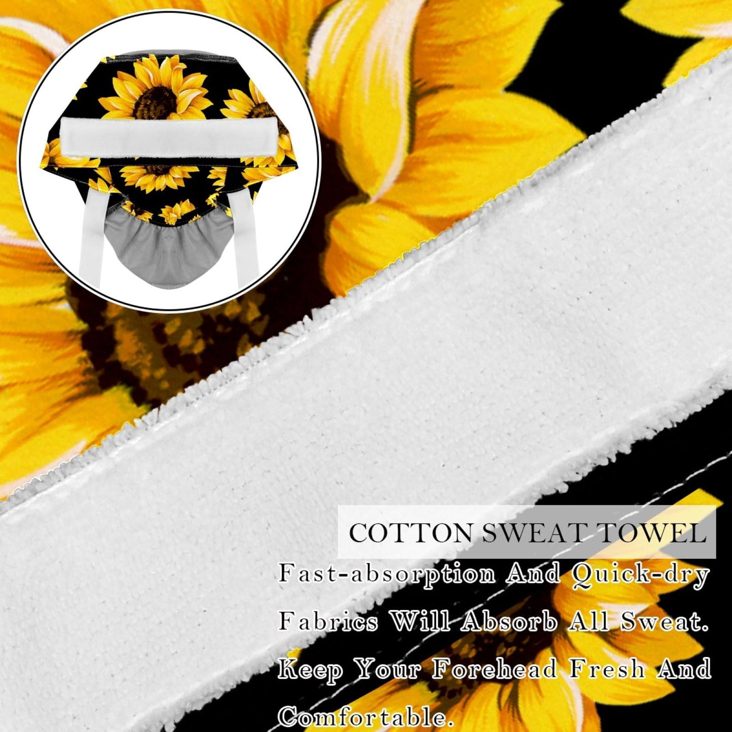 2 Pcs Adjustable Working Caps with Button, Yellow Sunflower Black Bouffant Ponytail Scrub Caps Women Long Hair Beauty and Personal Care Anna Cowper