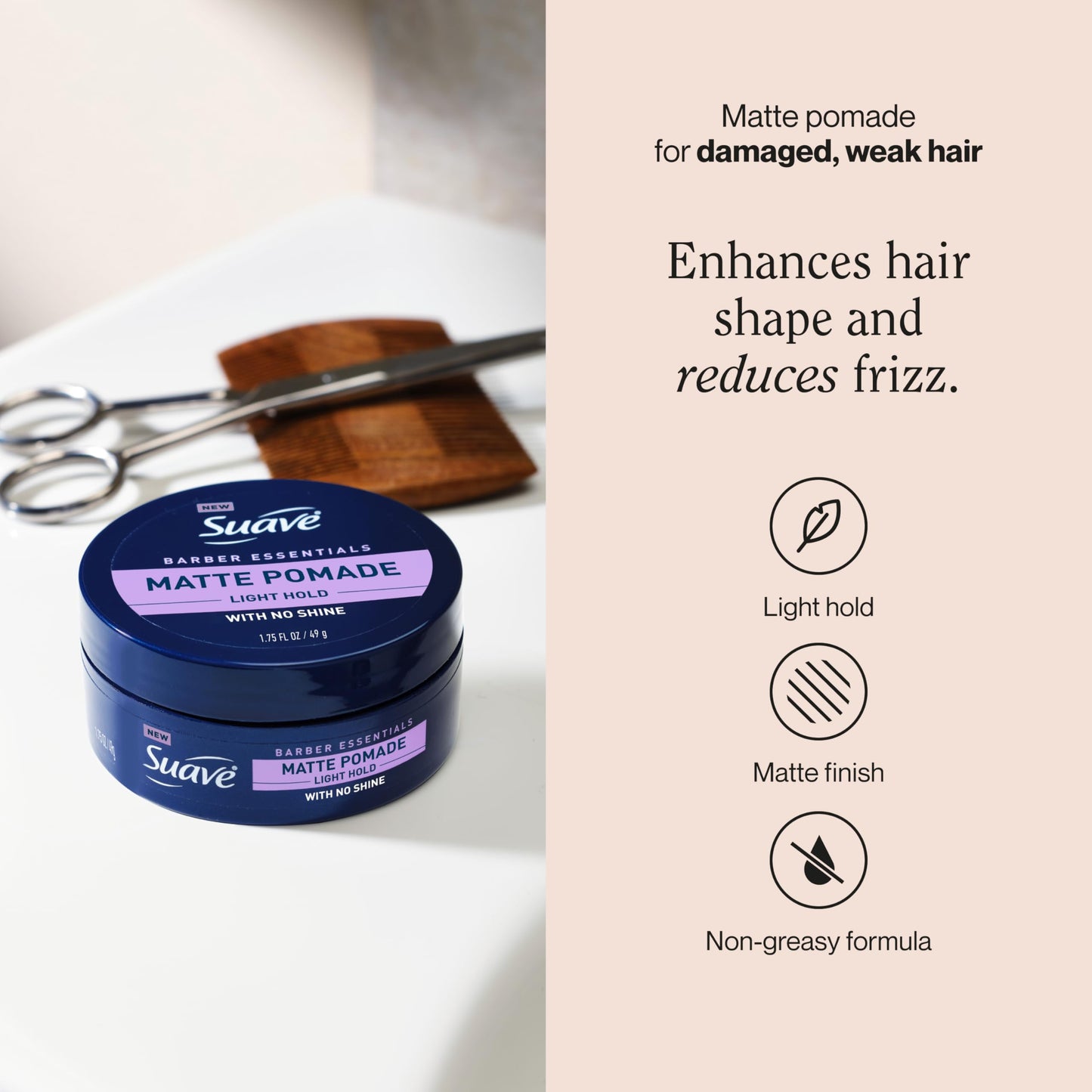 Suave Hair Pomade for Men Barber Essentials Styling, Light Hold and No Shine, For Enhancing Hair Shape and Reducing Frizz, 1.75 oz Beauty & Personal Care Suave