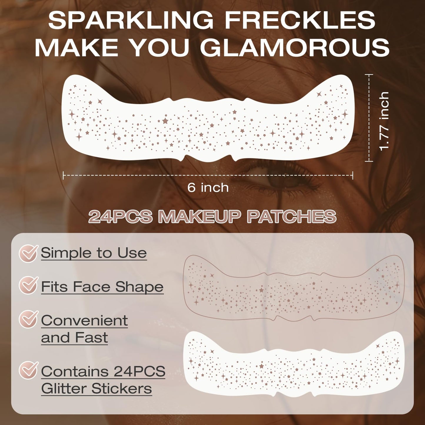 Leterly 24 Pcs Glitter Freckles Face Tattoo,Brown Face Glitter Makeup Patches Cute Sparkle Freckles Patches Waterproof Makeup Speckles for Face Beauty & Personal Care Leterly