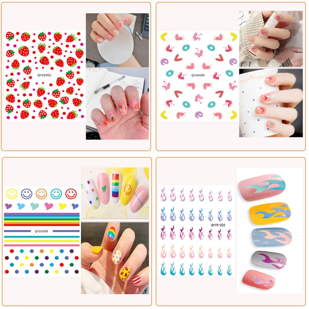 Nail Stickers for Women and Little Girls - 12 Sheets 3D Self-Adhesive DIY Nail Art Decoration Set Including Flowers Leaves Animals Plants Fruits Nail Beauty & Personal Care IHUKEIT