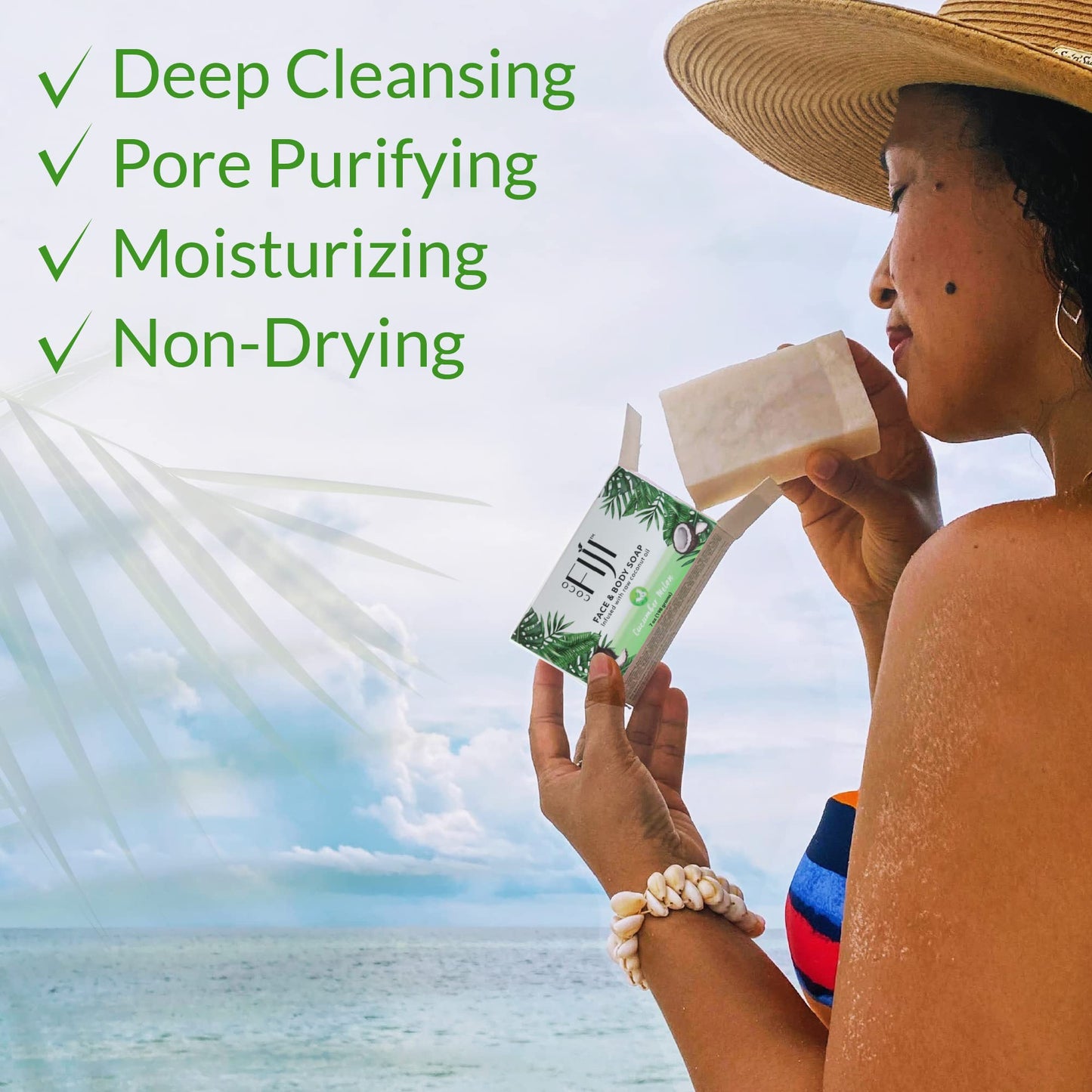 "Coco Fiji Soap Bar for Face and Body Infused With Organic Coconut Oil, Cucumber Melon, Essential Oil, Natural Soap for Moisturizing & Pore Purifying Beauty & Personal Care Organic Fiji
