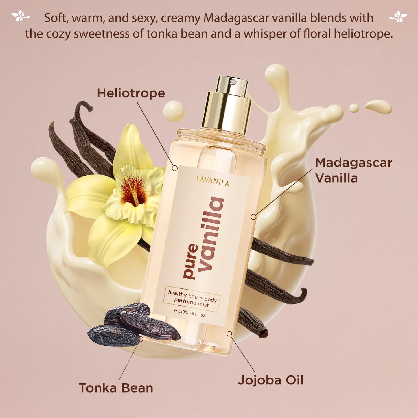 Lavanila Pure Vanilla Healthy Hair + Body Perfume Mist, 5 Fl Oz - Sweet & Warm Fragrance Spray Formulated with Jojoba Oil, Madagascar Vanilla, Tonka Beauty & Personal Care Lavanila