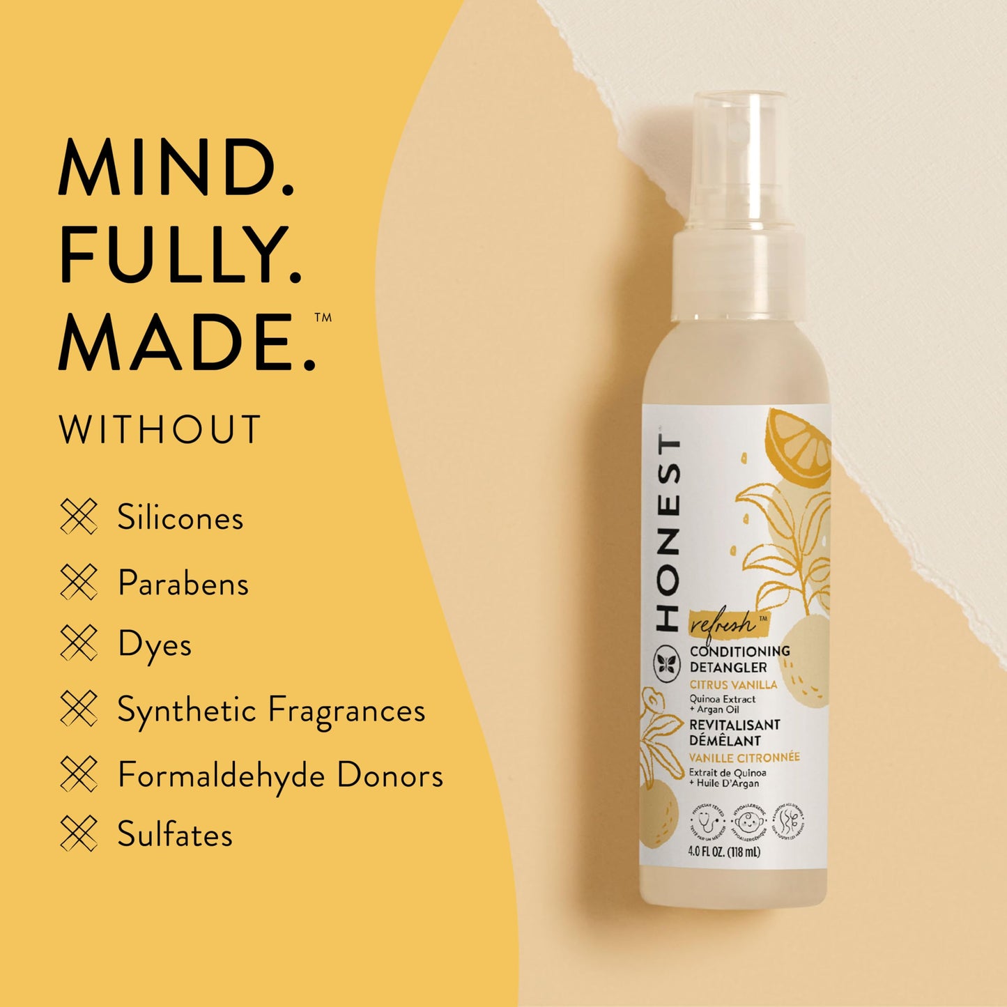 The Honest Company Conditioning Hair Detangler 3-Pack Leave-in Conditioner and Fortifying Spray, Tear Free Cruelty-Free, Hypoallergenic, Citrus Beauty & Personal Care The Honest Company