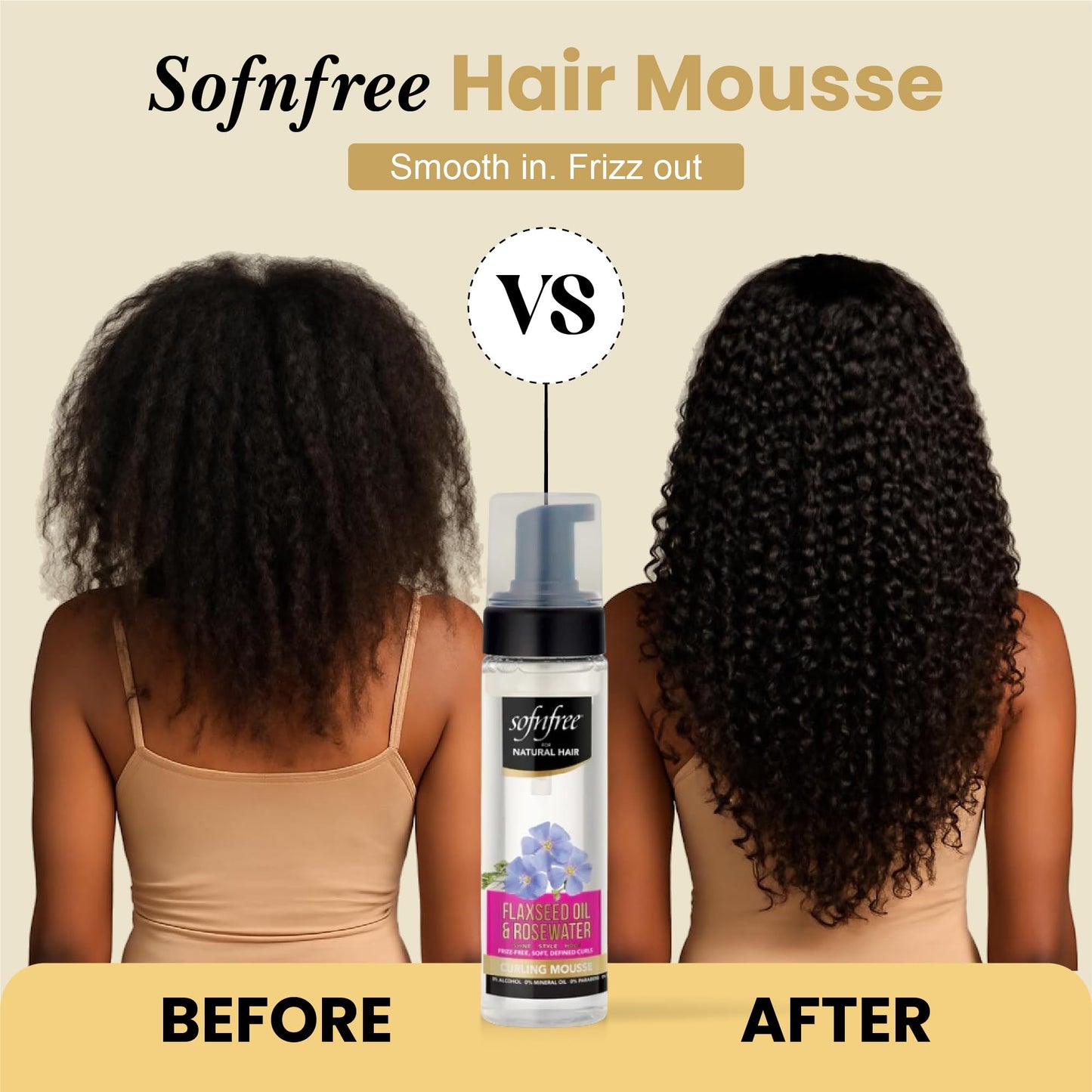 Sofn’free for Natural Hair Curling Mousse with Flaxseed Oil and Rosewater for Defining Frizz Free Curls, Coils, Waves, and Braids - 6.76 oz, Pack of 1 Beauty & Personal Care SOF N' FREE