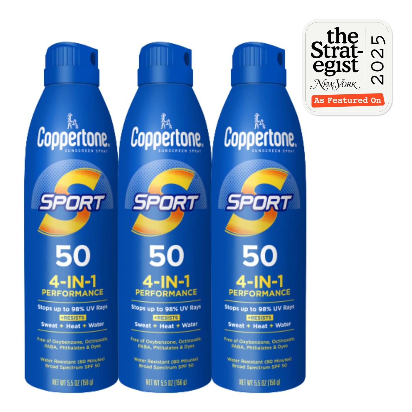 Coppertone Sport Sunscreen Spray SPF 50, Sweat, Heat and Water Resistant Sunblock, Lightweight, Oxybenzone Free, Spray Sunscreen Bulk Pack, 5.5 Oz Beauty & Personal Care Coppertone