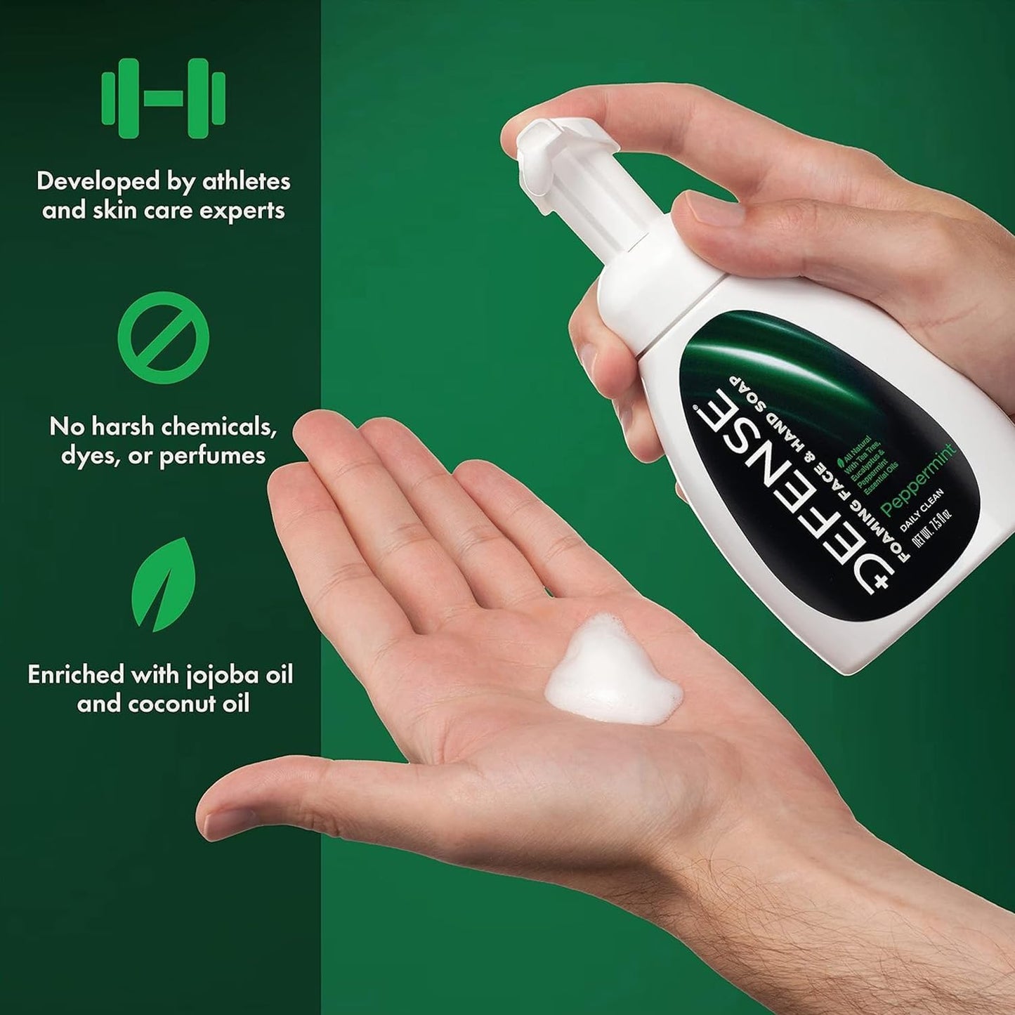 Defense Liquid Foaming Face & Hand Soap, Peppermint 7.5 Fl Oz with Tea Tree, Eucalyptus, Jojoba, Aloe Vera, Olive & Coconut Oils Beauty & Personal Care Defense Soap