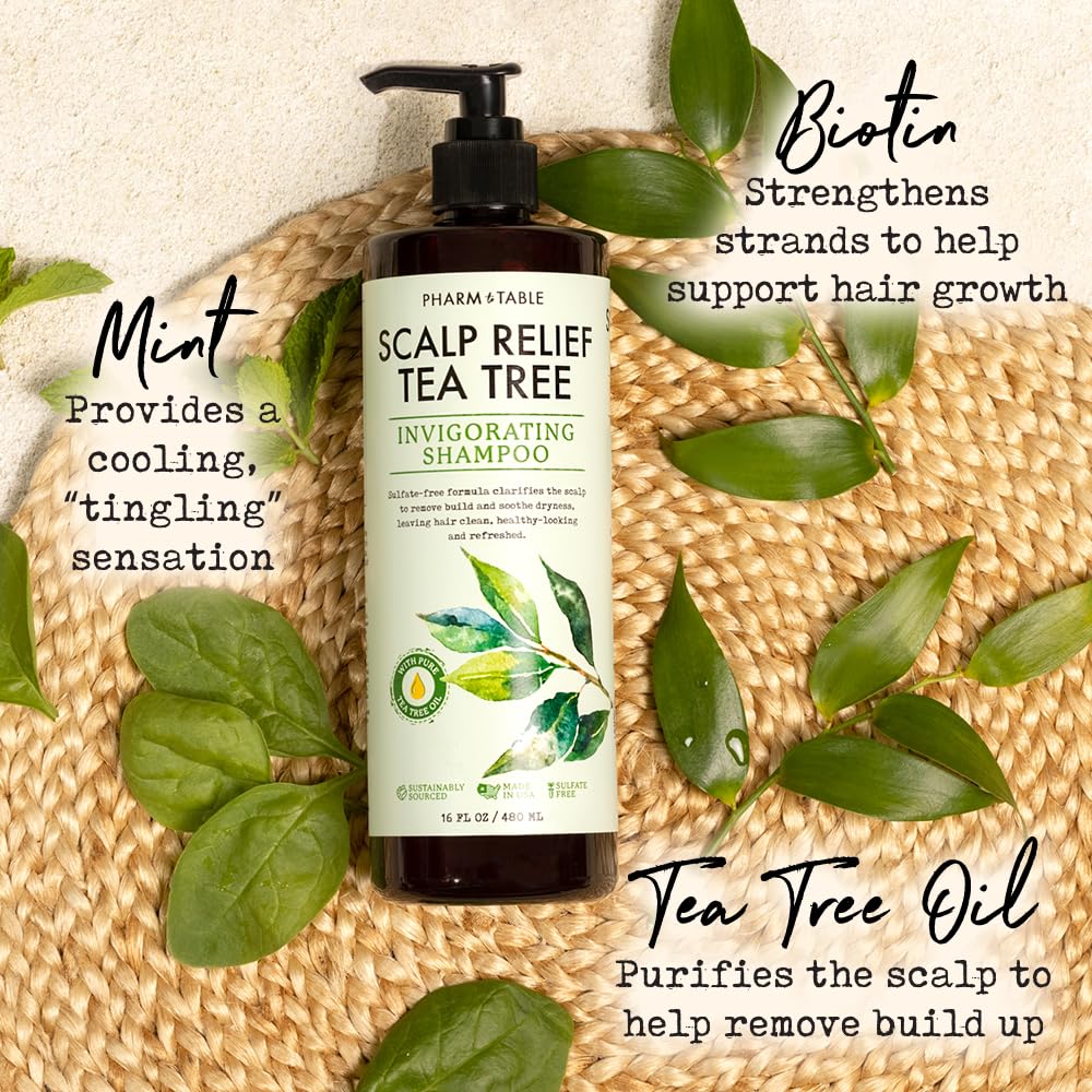 PHARM TO TABLE Tea Tree Shampoo For Men and Women - Infused with Tea Tree oil, Mint, Biotin and Vitamin E, 16.2oz Beauty & Personal Care PHARM TO TABLE