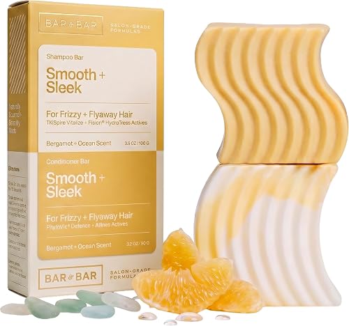Bar and Bar Shampoo and Conditioner Bar Set - Smooth + Sleek - Anti-Frizz Solid Hair Care Duo - Frizzy Hair - Smoothing - Bergamot & Ocean, 3.5 oz Beauty & Personal Care Bar and Bar