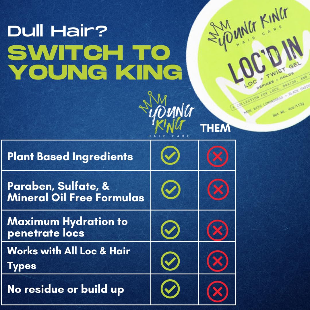 YOUNG KING HAIR CARE Loc & Twist Gel | Strong & Firm Hold, Smooths & Tames Frizz | No Flaking or Residue | Lemongrass and Apple Cider Vinegar | Beauty & Personal Care YOUNG KING HAIR CARE