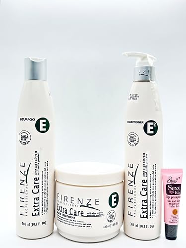 Firenze Professional Extra Care Shampoo & Conditioner 300ml/10.1 fl oz and Mask Treatment with Aloe extract & Milk protein 4000ml/13.5 fl oz- Free Beauty & Personal Care Firenze Professional