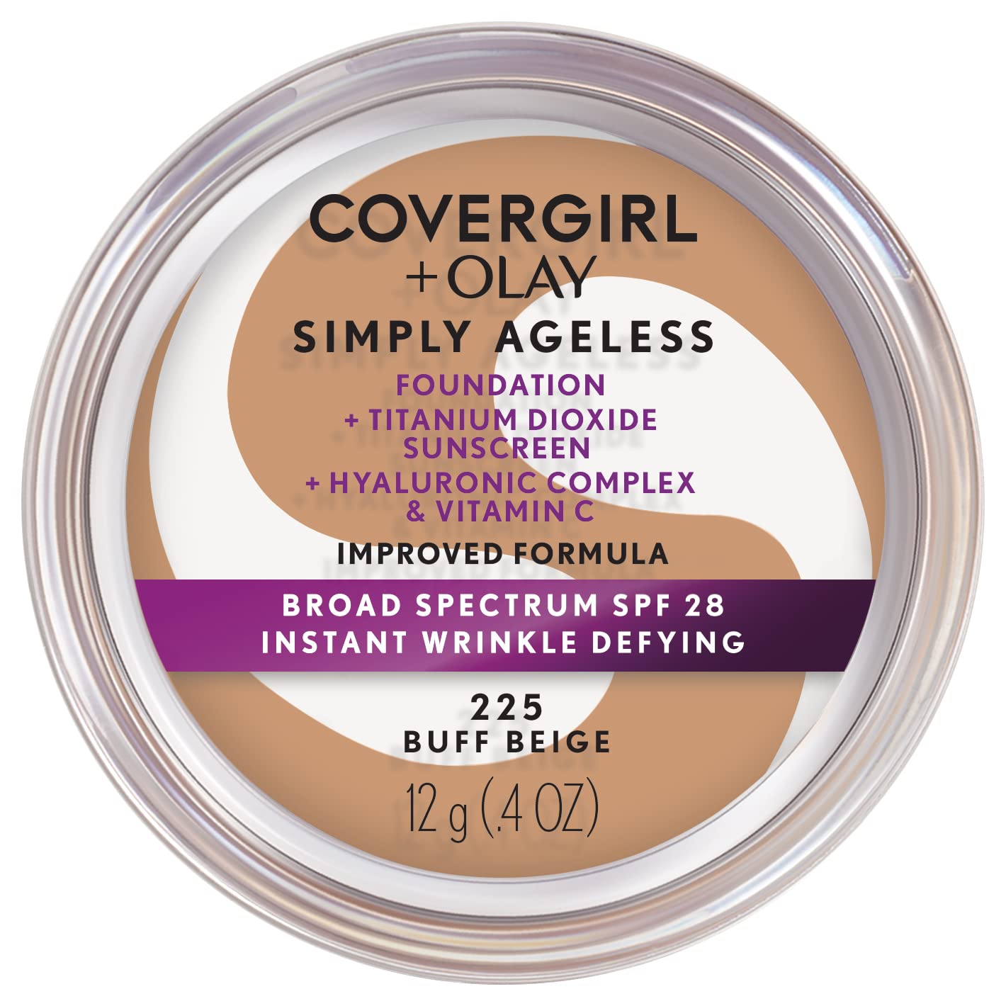 COVERGIRL Simply Ageless Instant Wrinkle Defying Foundation, SPF 28, Hyaluronic Complex & Vitamin C - 225 Buff Beige, Pack of 1 Beauty & Personal Care COVERGIRL