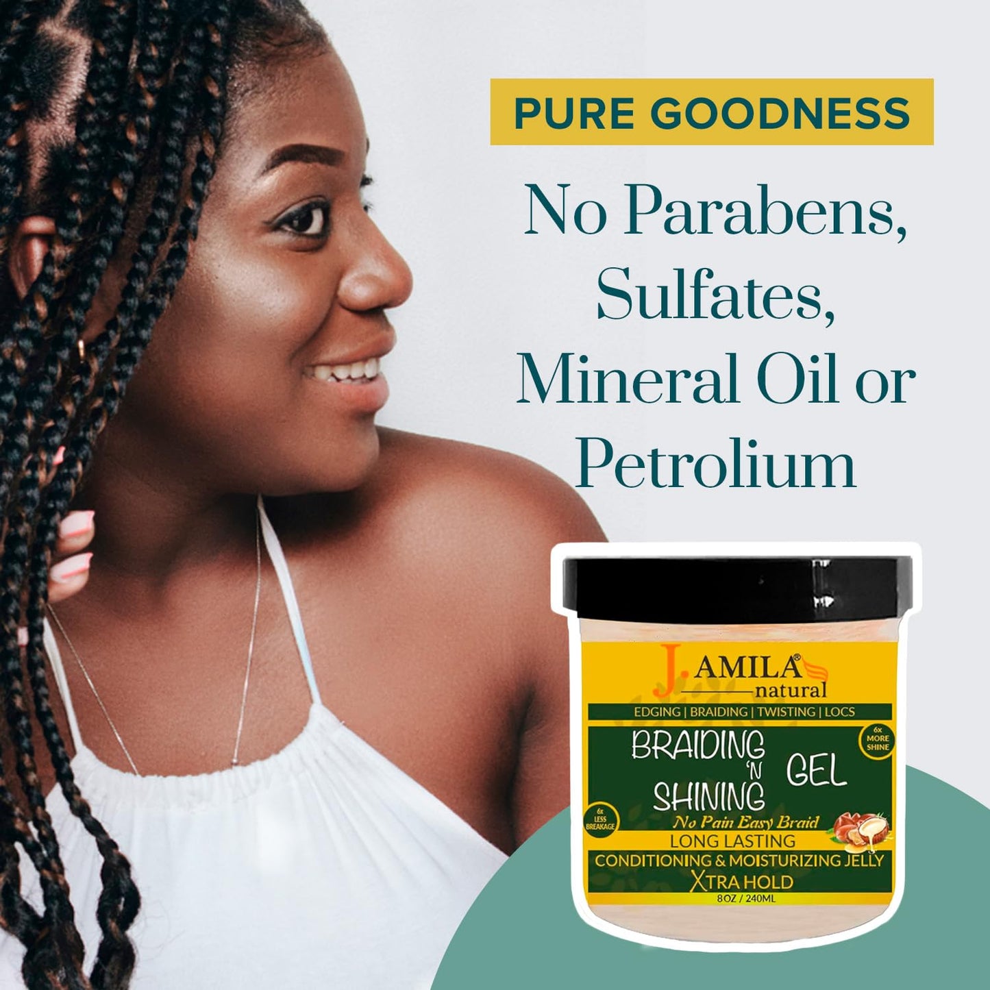 J. AMILA Braiding N Shining Gel - Extreme Hold, Moisture-Rich & Flake-Free - Natural Ingredients for Curly & Coily Hair - Ideal for Braids, Twists Beauty & Personal Care J. AMILA