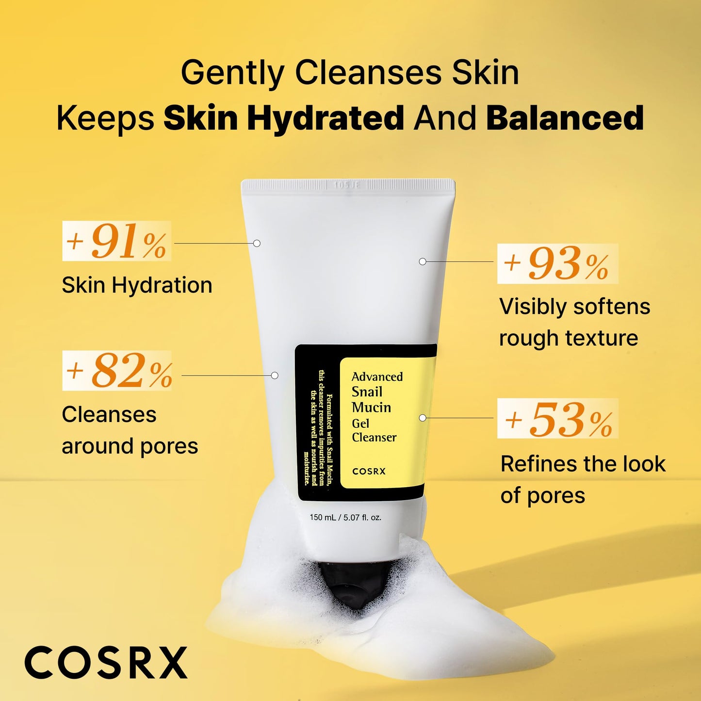 COSRX Advanced Snail Mucin Gel Cleanser, 5.07 Fl Oz / 150 mL, Rich Daily Deep Cleansing Gel Cleanser for Dull, Dry & Sensitive Skin, Korean Skin Care Beauty and Personal Care COSRX