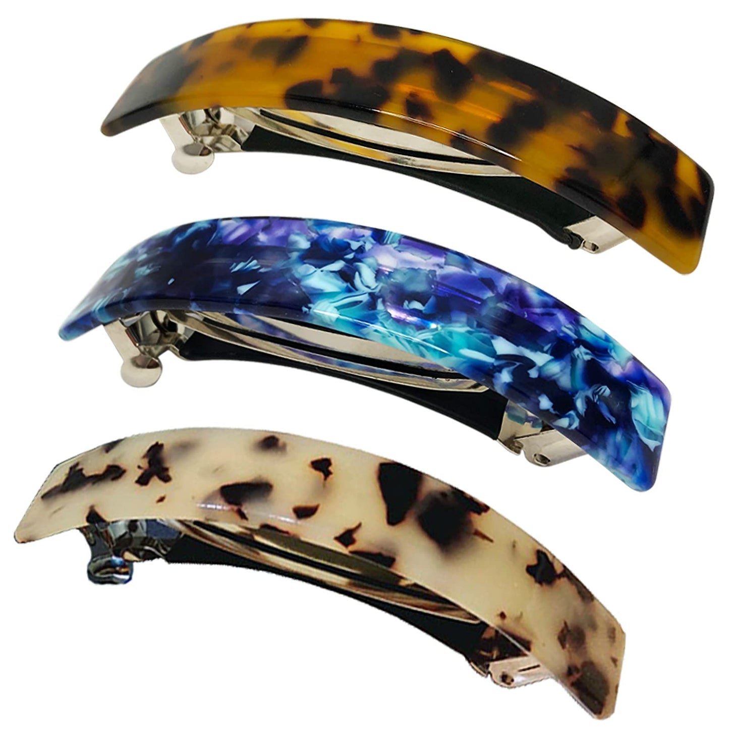 HYFEEL Large French Barrettes for Women Fine Thick Hair, Classic Tortoise Shell Hair Clips Wide Curved Celluloid Ponytail Holder Clamp Fashion Hair Beauty & Personal Care HYFEEL