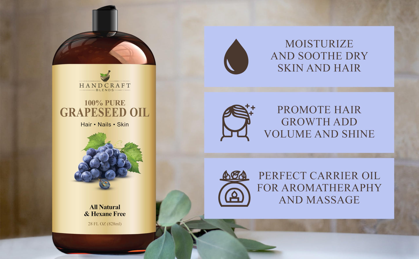 Handcraft Blends Grapeseed Oil - 100% Pure and Natural - Bath & Body Oil - Premium Grade Carrier Oil - Skin - Hair - Body - Massage - Cold-Pressed Beauty and Personal Care Handcraft Blends