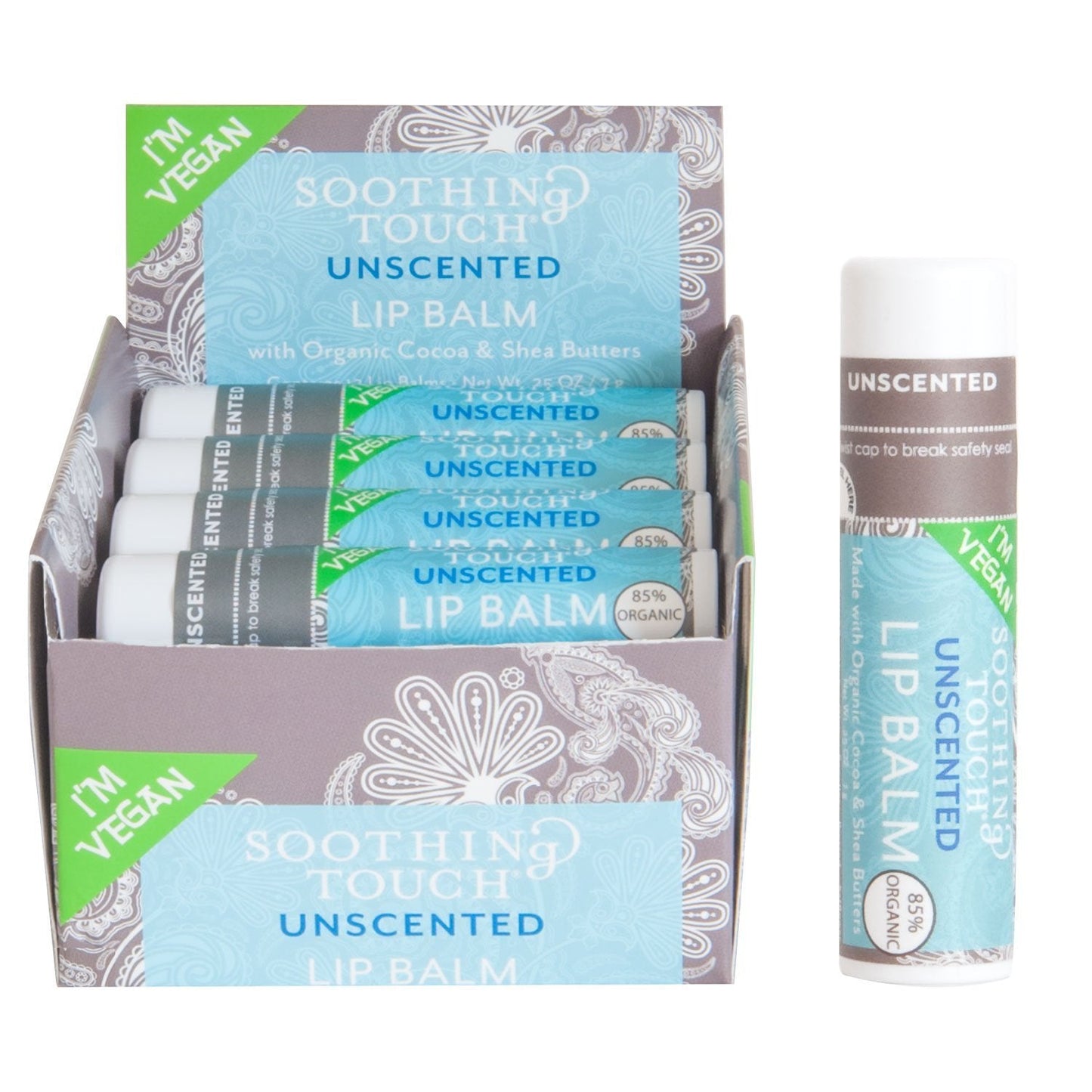 Soothing Touch Unscented Vegan Lip Balm, 0.25 Ounce - 12 per case. Beauty and Personal Care Soothing Touch