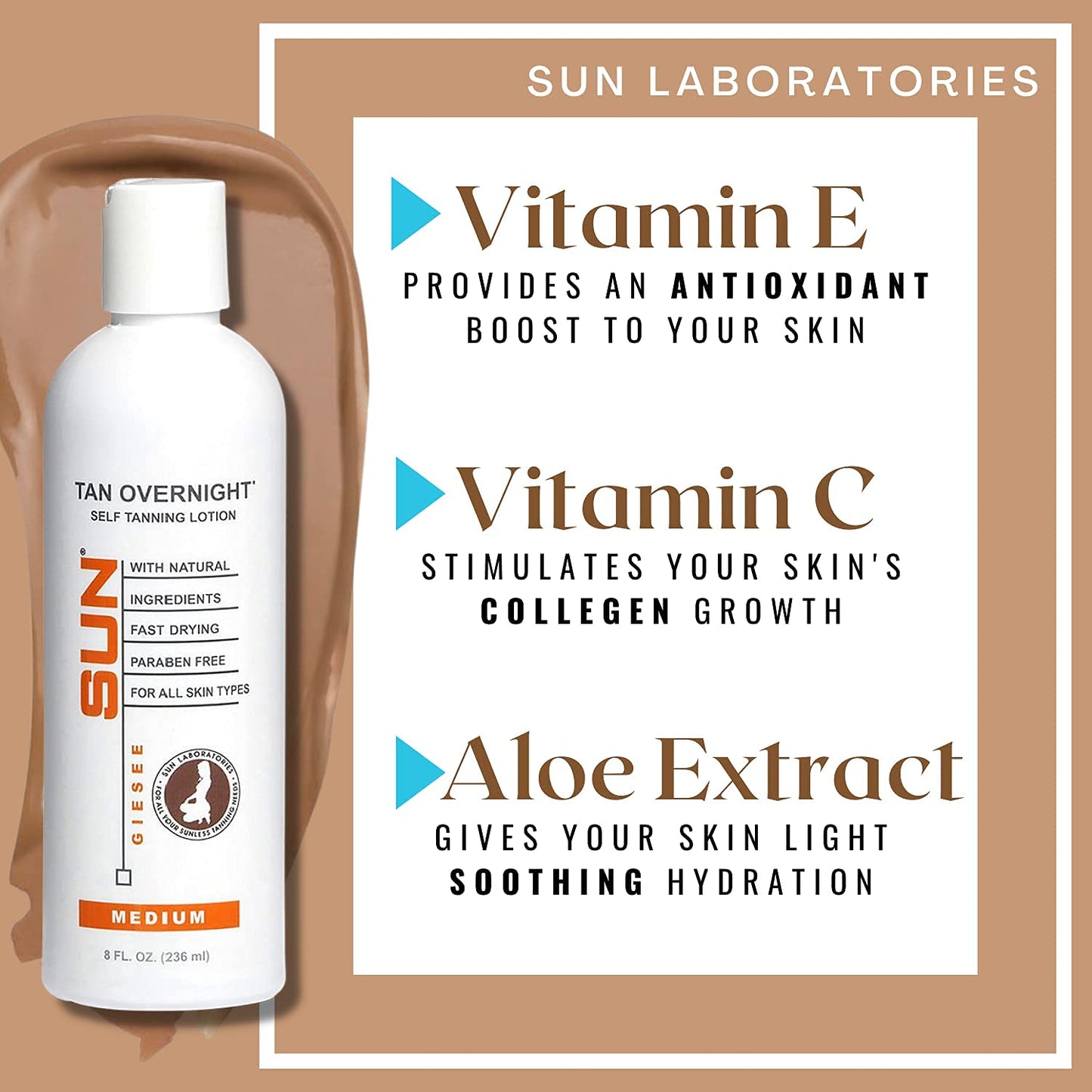 Sun Laboratories By Giesee Self Tanning Kit with 8 oz Tan Overnight Self Tanning Lotion and 2 oz Sunless Tanning Face Cream - Odorless, Non-Toxic Self Beauty & Personal Care Sun Laboratories by Giesee