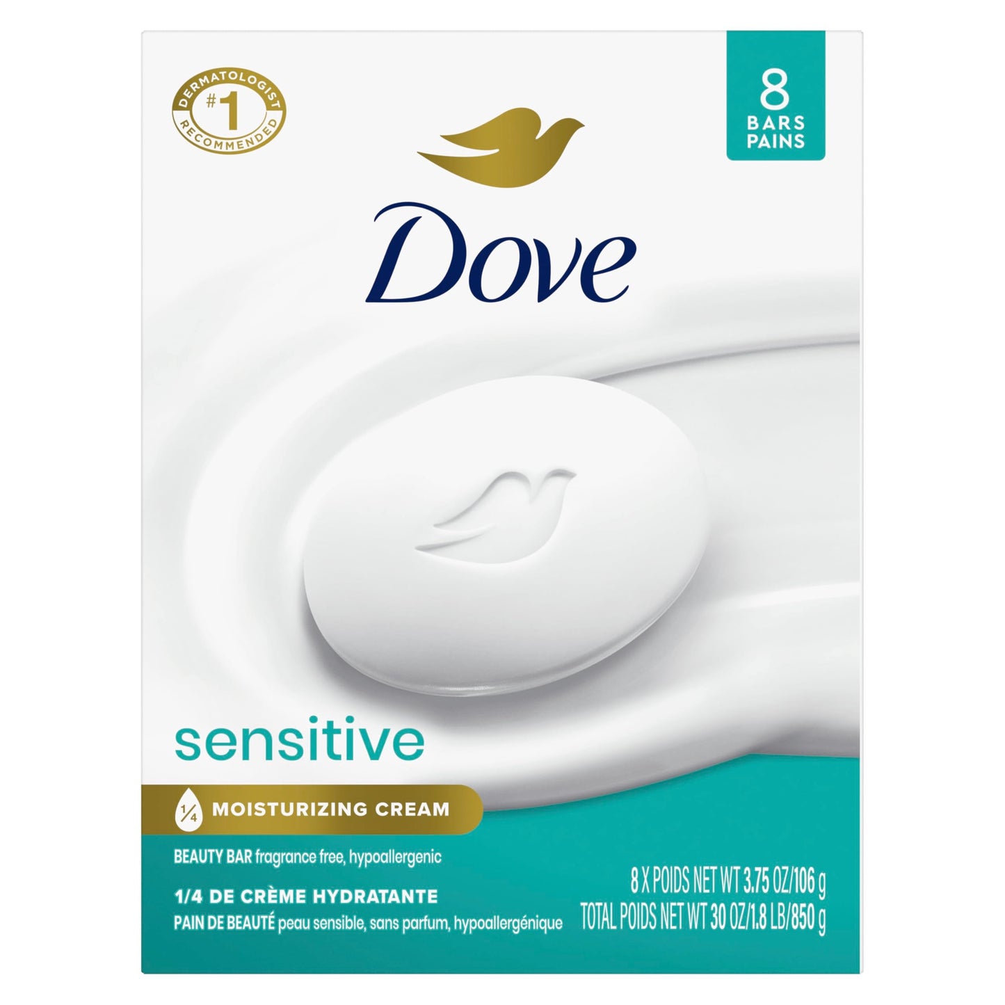 Dove Beauty Bar Soap Sensitive, 8 Bars for Sensitive Skin, Fragrance Free and Hypoallergenic 3.75 oz Beauty & Personal Care Dove