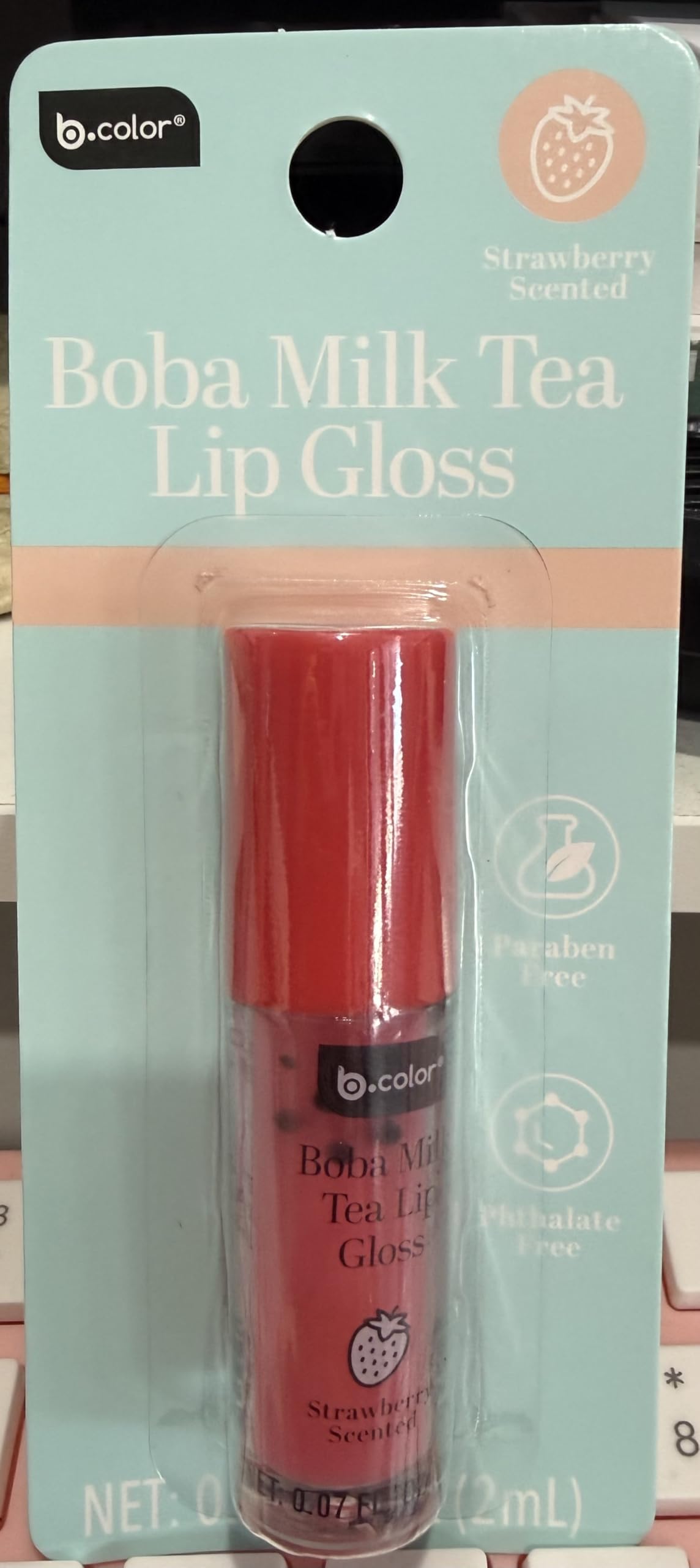 B.color Boba Milk Tea Lip Gloss, Strawberry Scented, Paraben Free, Phthalate Free, 0.07 FL OZ Beauty & Personal Care b-color