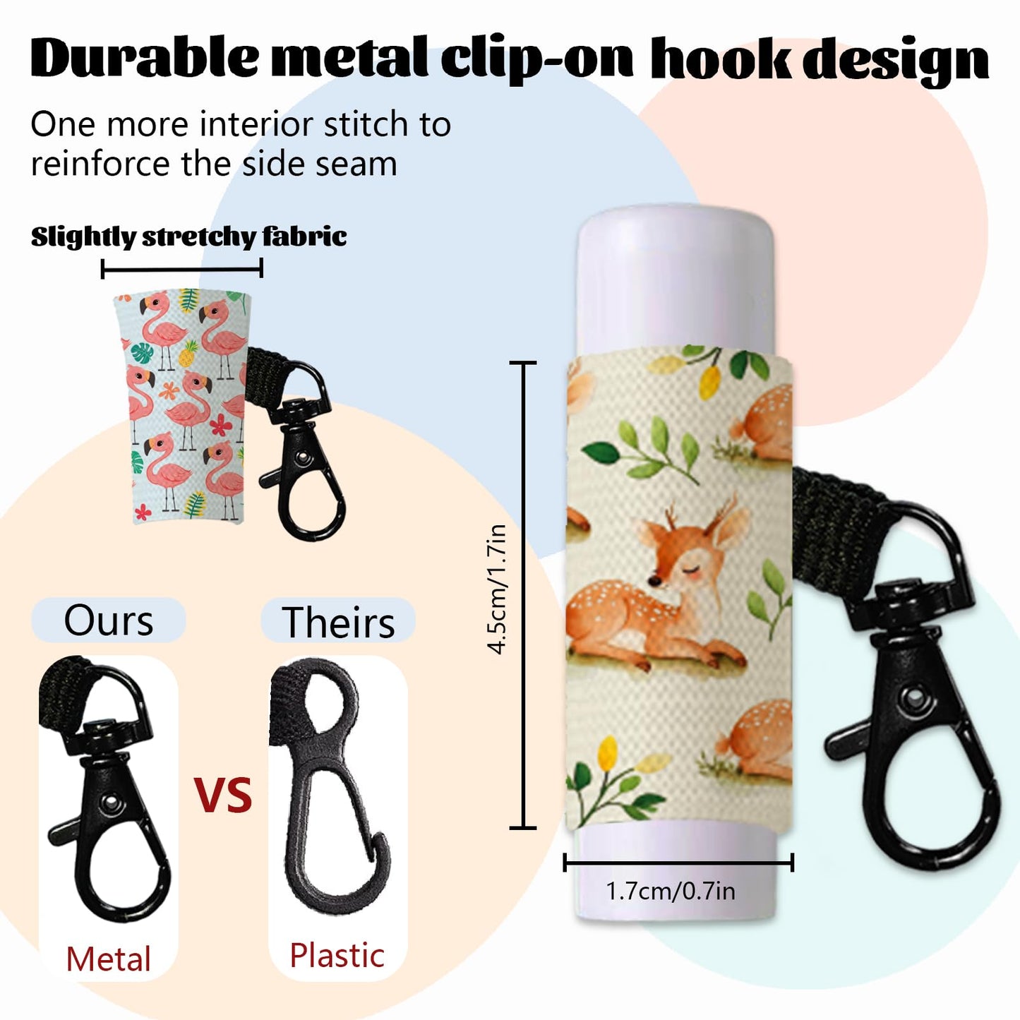 DELORIGIN 10pcs Animals Flowers Lip Balm Holder Keychain Lipstick Sleeves with Metel Clasp Chapstick Elastic Sleeves Lip Gloss Keychain Holder for Lip Beauty and Personal Care DELORIGIN