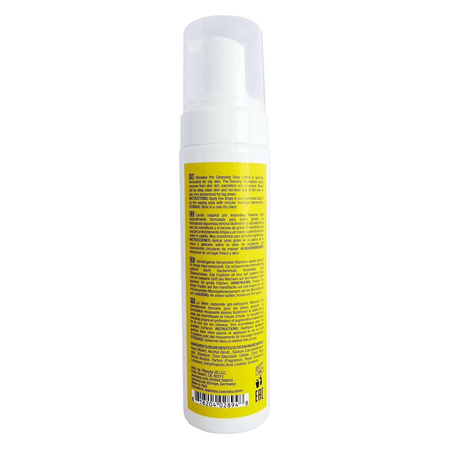 Waxness Pre Waxing Cleansing Foaming Lotion 6.7 fl oz (200 ml) - Skin Prep Cleanser for Oily Skin Before Waxing, Removes Oil & Residue - Made in Italy Beauty and Personal Care Waxness