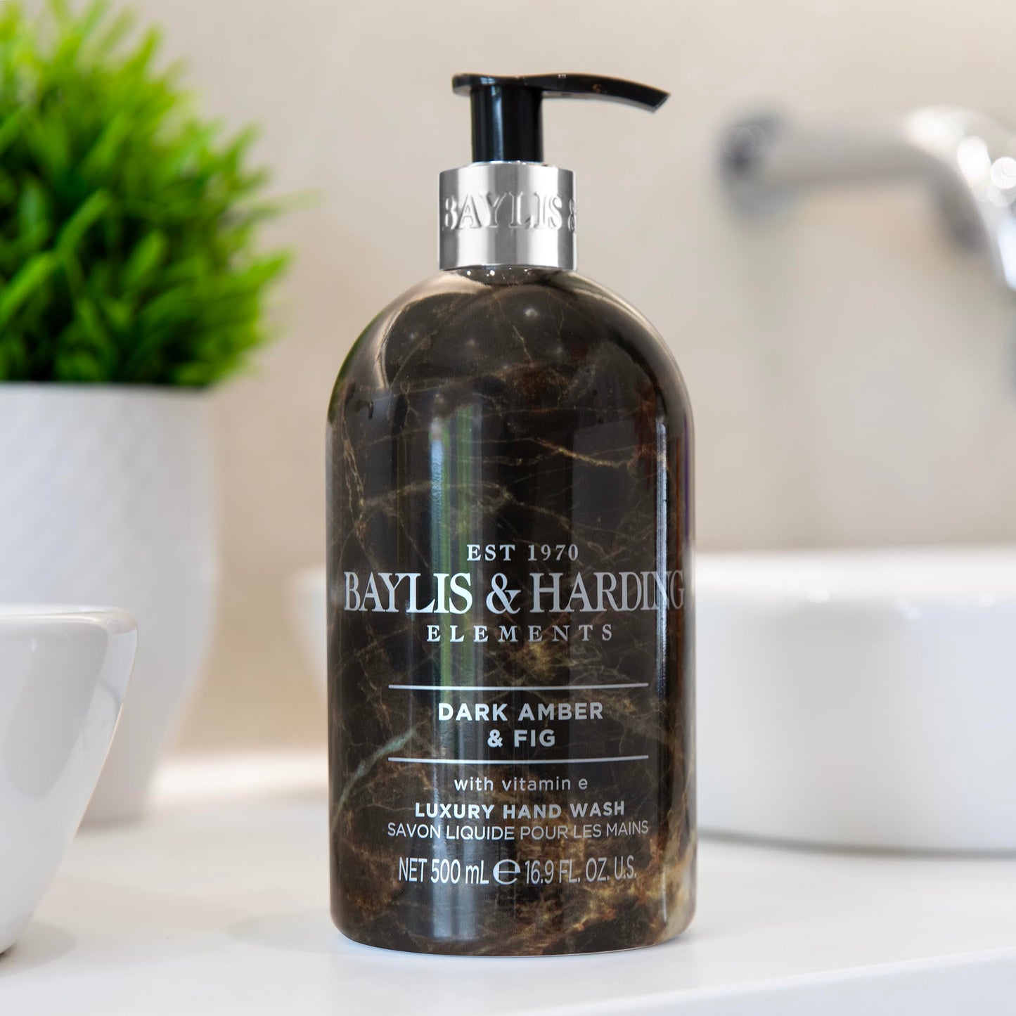 Baylis & Harding Liquid Hand Soap Wash with Dispenser, Elements, Dark Amber & Fig, 16.9oz/500ml Beauty & Personal Care Baylis & Harding