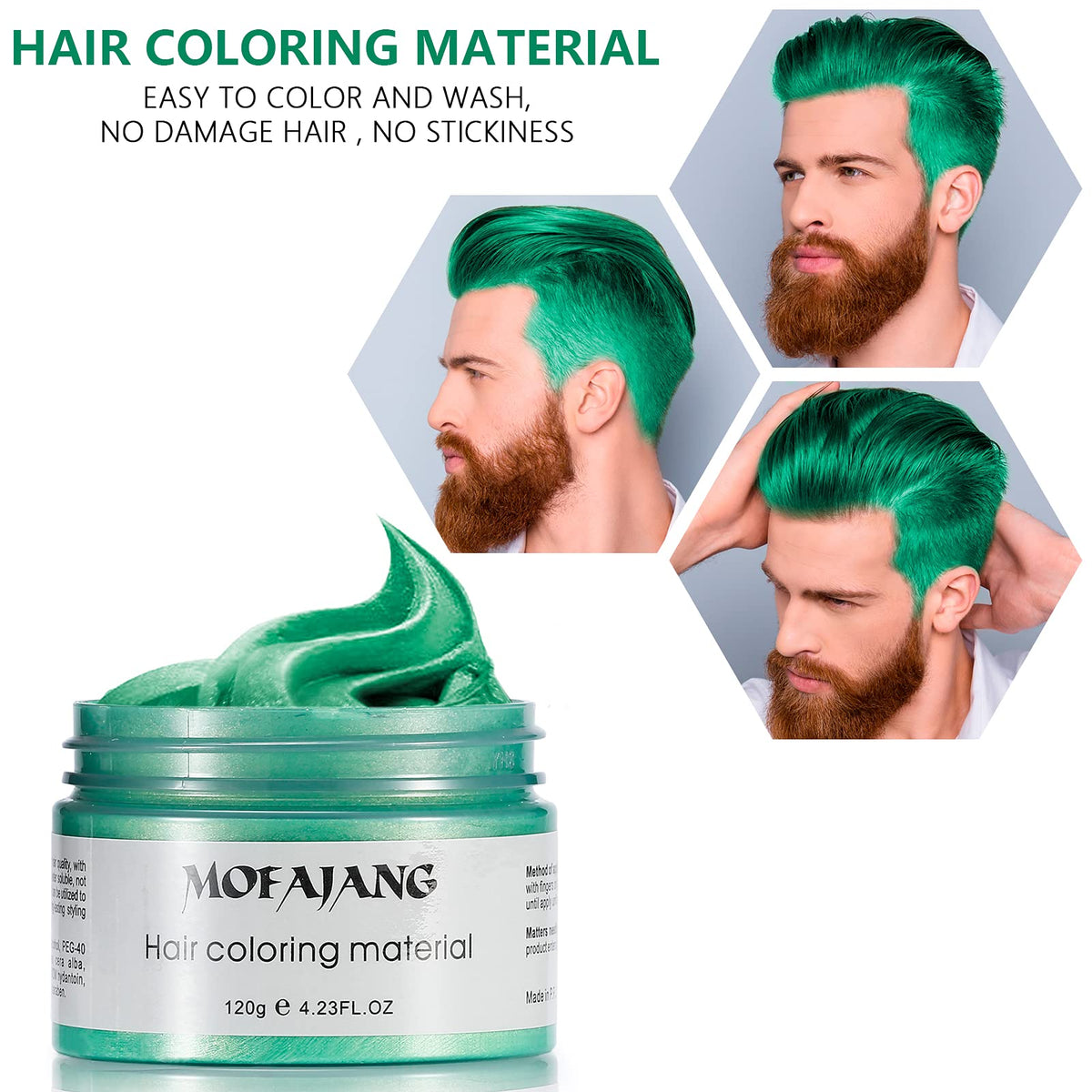 Temporary Green Hair Color Wax 4.23oz, Instant Hairstyle Mud Cream, Hair Pomades for Party, Cosplay, Nightclub, Masquerade, Halloween.(Green) Beauty & Personal Care TailaiMei