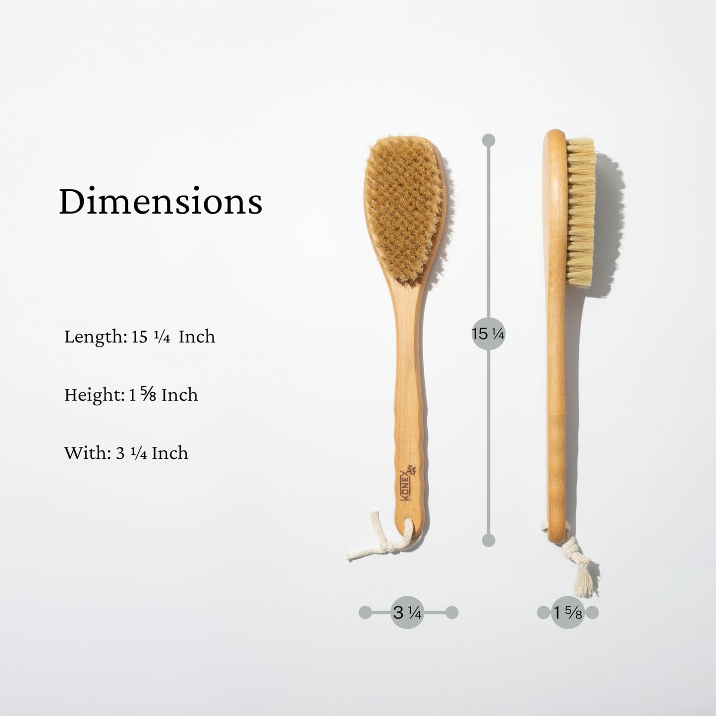 KONEX Bath Brush Set, Exfoliating Shower Scrubber, Dry Brushing Body Brush Set, Pore Opening, Beechwood Handle with Natural Bristle Large 15" Plus Beauty & Personal Care KONEX