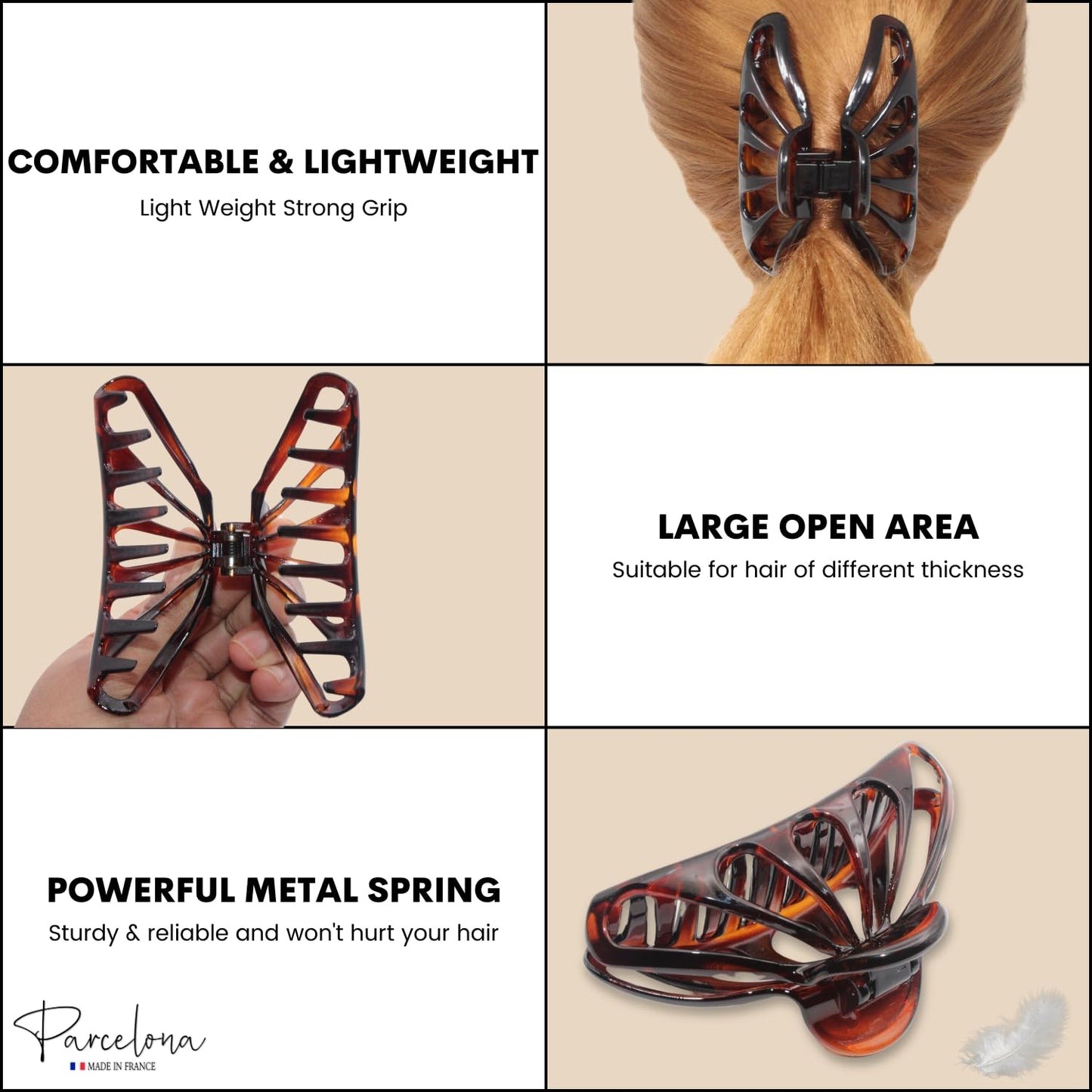 Parcelona French Large Raindrop 4" Celluloid No Slip Grip Durable Jaw Hair Claw Clip for Women and Girl, Made in France (Tortoise Shell) Beauty & Personal Care Parcelona