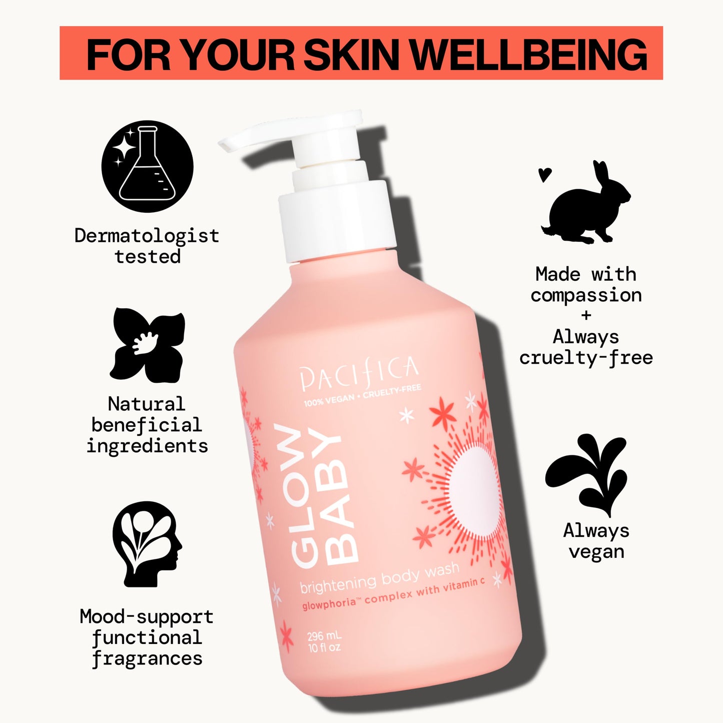 Pacifica Glow Baby Brightening Body Wash - Vitamin C & AHA Exfoliating Body Wash for Glowing Skin, Moisturizing Daily Shower Gel for Dull Dry Skin Beauty & Personal Care Pacifica