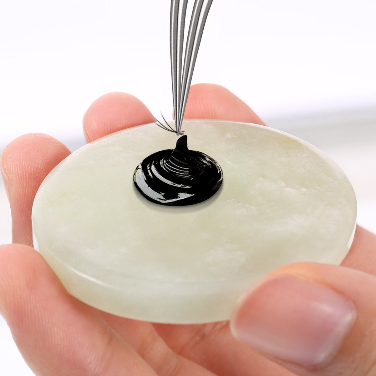Bememo 2 Pieces Jade Stone for Lash Glue Eyelash Extension Round Jade Stone Green Lash Tile Glue Holders Adhesive Pallet Fake Eyelash Holder Base 2 Beauty & Personal Care Bememo