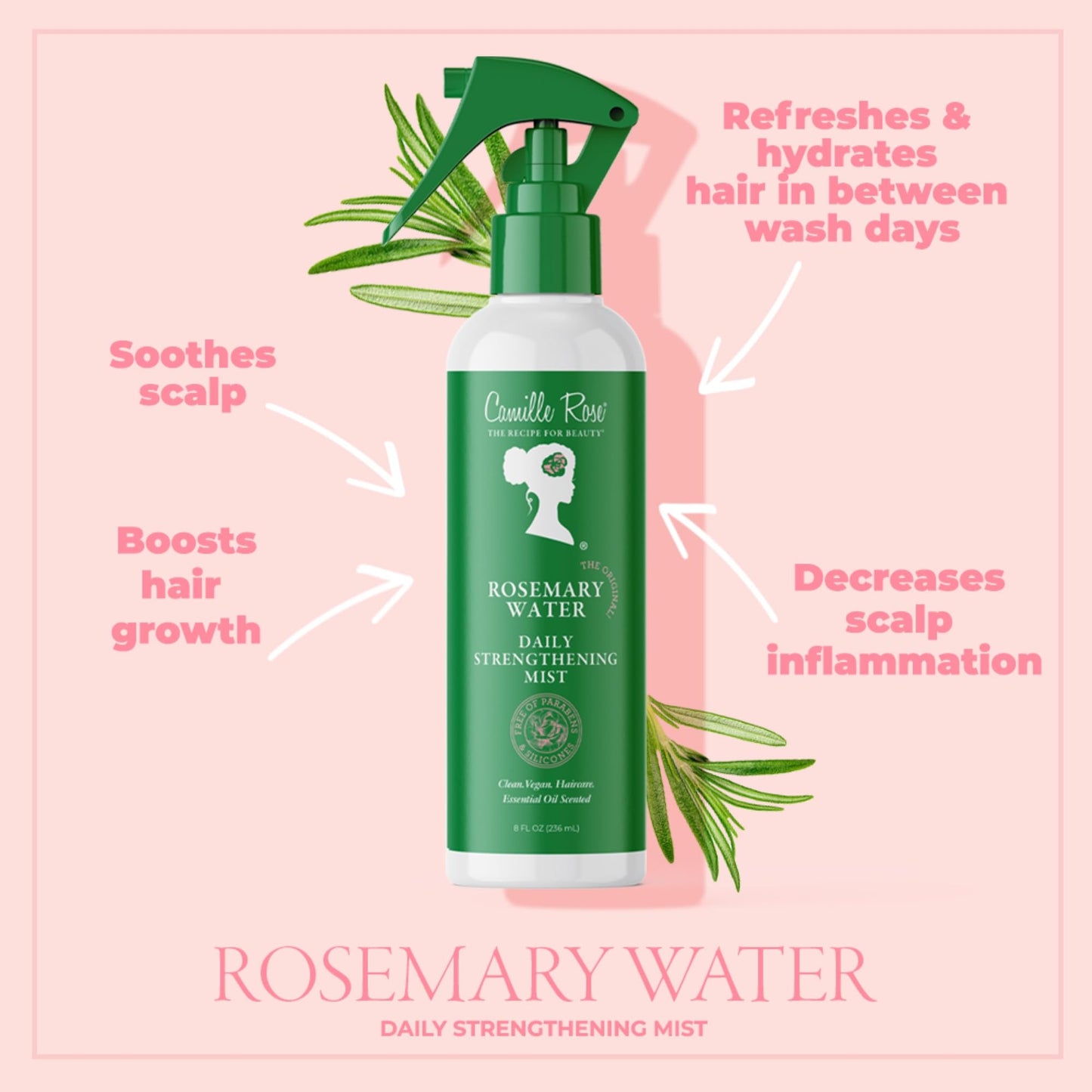 Camille Rose Rosemary Water Daily Strengthening Mist, with Peppermint and Rosemary Essential Oils to Strengthen Strands and Promote Hair Growth, Beauty & Personal Care Camille Rose