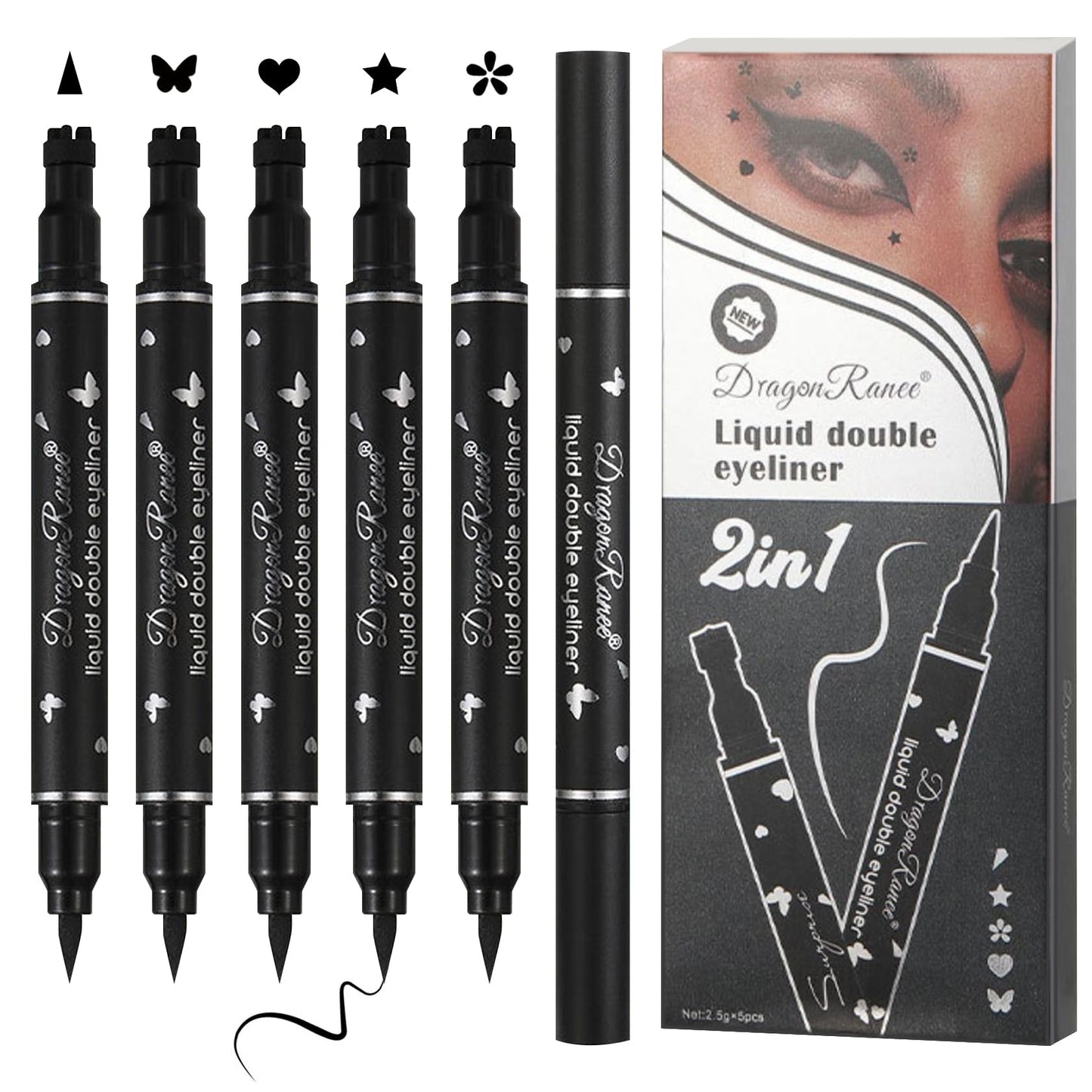 5PCS Black Liquid Eyeliner Stamps Set,Double-side Winged Eyeliner Stencil Pen,Waterproof Long Lasting Eye Liners Stamp Eyeliner Pencil Tattoo Makeup Beauty & Personal Care WENJLYJ