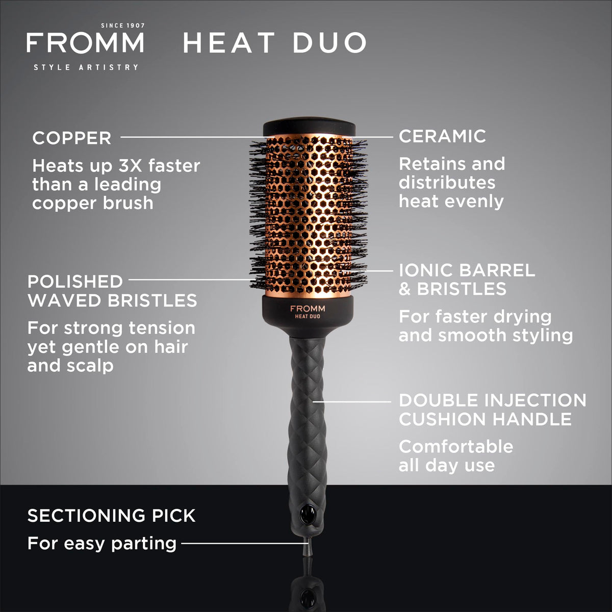Fromm Heat Duo Copper x Ceramic 2" Round Brush for Expert Blowouts and Faster Hair Drying, Roller Hairbrush for Anti-static Styling, Smoothing Beauty & Personal Care Fromm