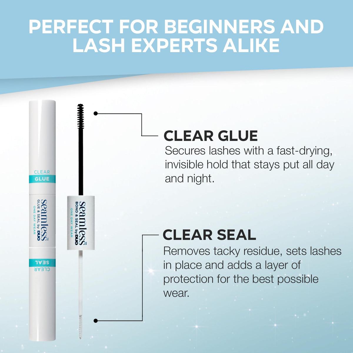 Ardell Seamless Under Lash Cluster Glue & Seal - Clear, Eyelash Glue for Clusters, Long Lasting Hold Eyelash Adhesive with Vitamins A, C, E, 4.2 g, 1