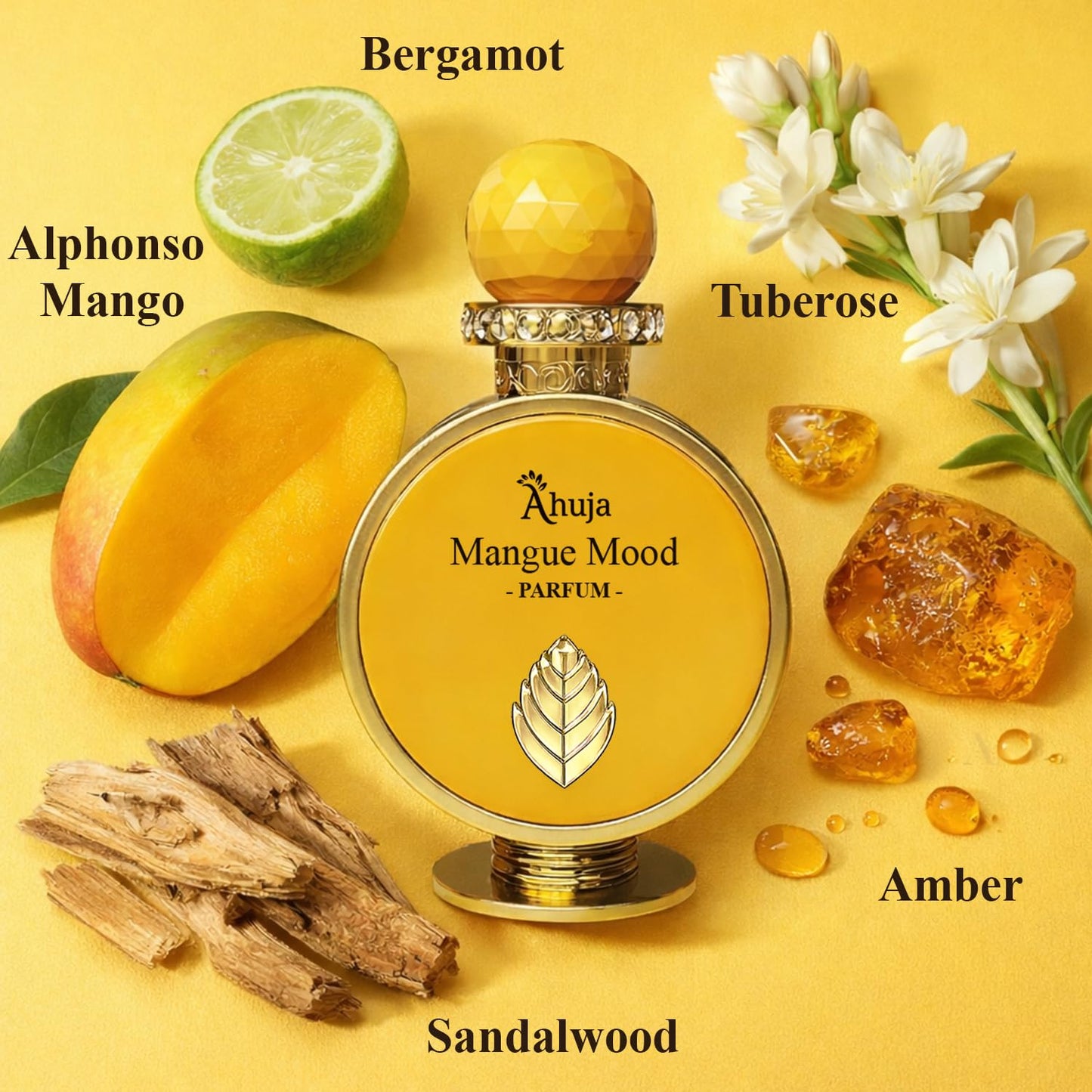 AHUJA Mangue Mood - 3.4 oz Parfum | Unisex Mango Floral Scent | 30% Long Lasting Oil | Alphonso Mango, Bergamot, Tuberose, Amber, Sandalwood | Luxury Beauty & Personal Care AHUJA