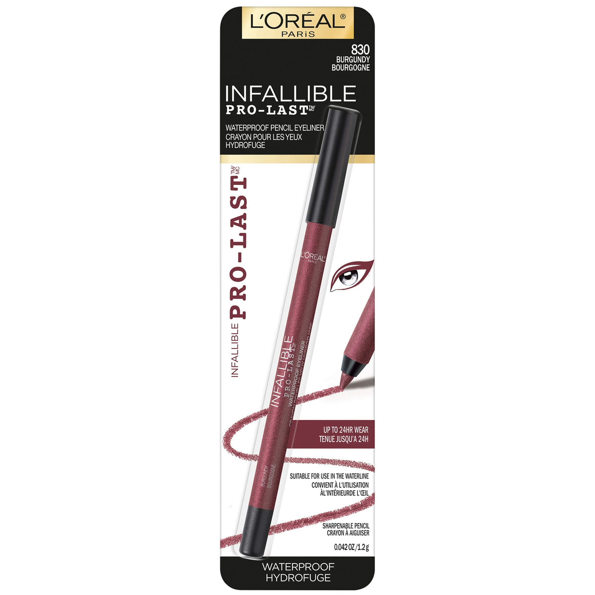 L'Oreal Paris Makeup Infallible Pro-Last Pencil Eyeliner, Waterproof and Smudge-Resistant, Glides on Easily to Create any Look, Burgundy, 0.042 oz. Beauty & Personal Care L'Oreal Paris