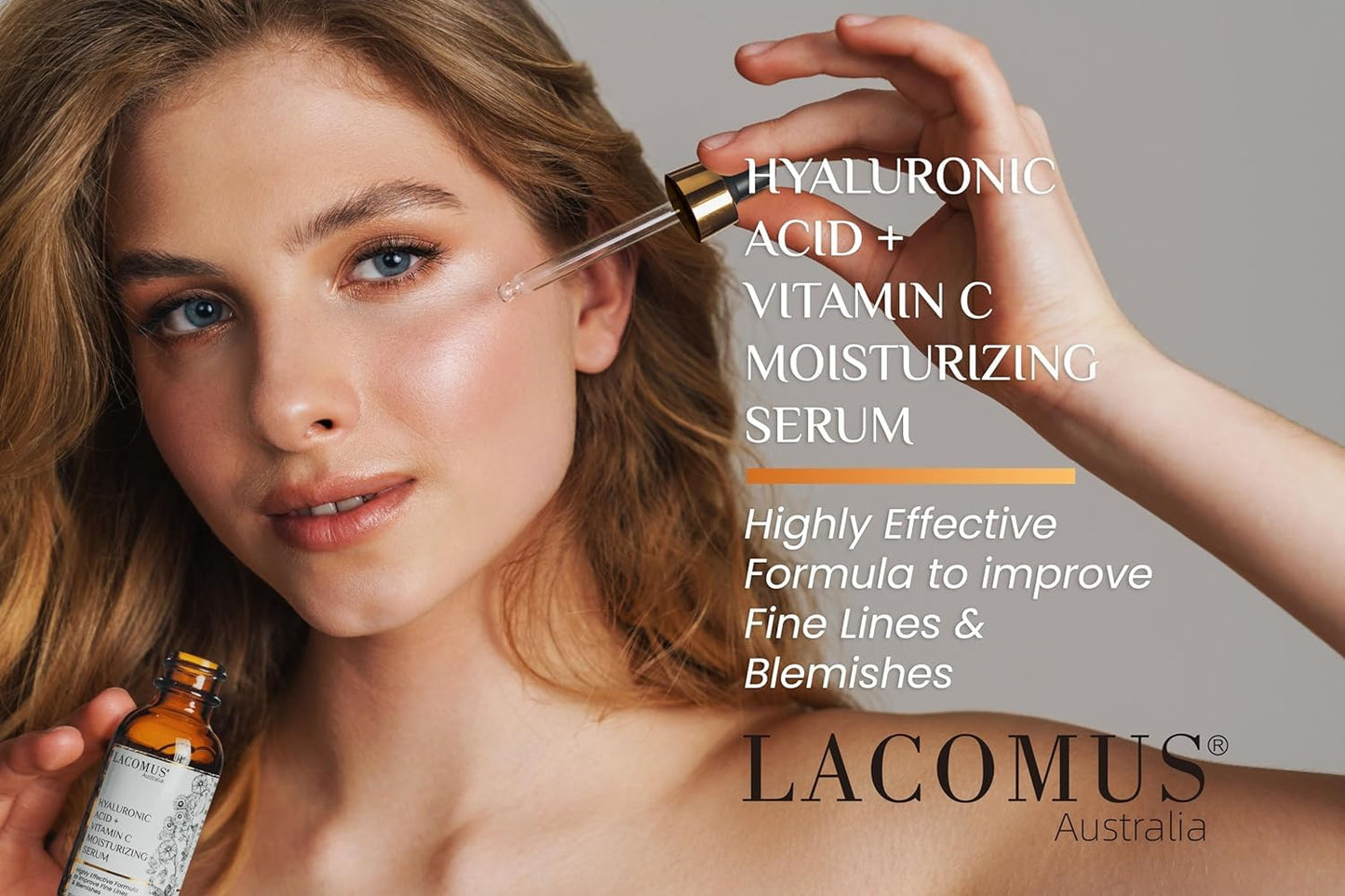 Hyaluronic Acid + Vitamin C Moisturizing Serum for Fine Lines and Blemishes - Organic and Cruelty-Free Skin Health Booster - Moisturizing Formula Beauty & Personal Care LACOMUS Australia