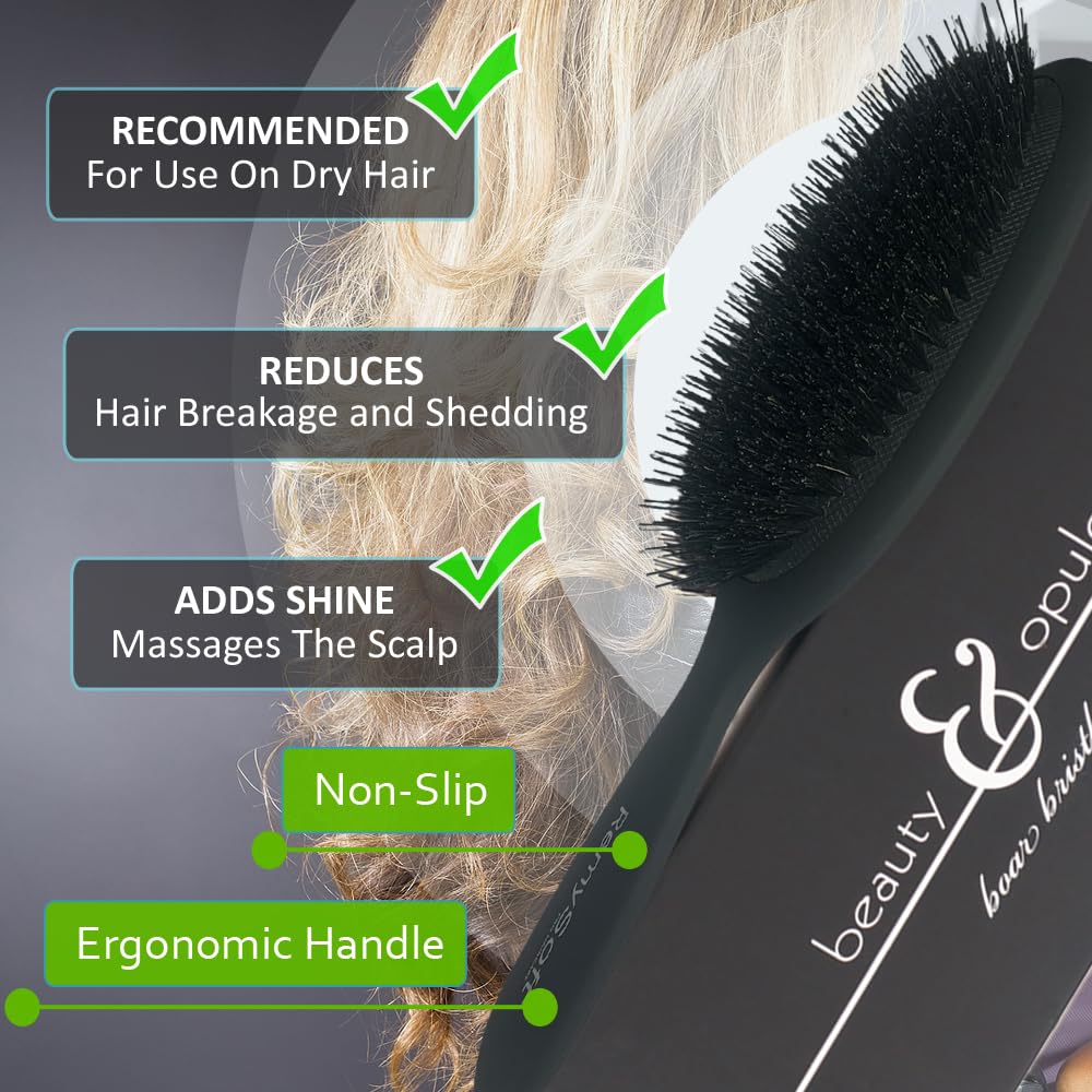 RemySoft Beauty & Opulence Boar Bristle Brush - Safe For Hair Extensions, Weaves and Wigs Beauty & Personal Care RemySoft
