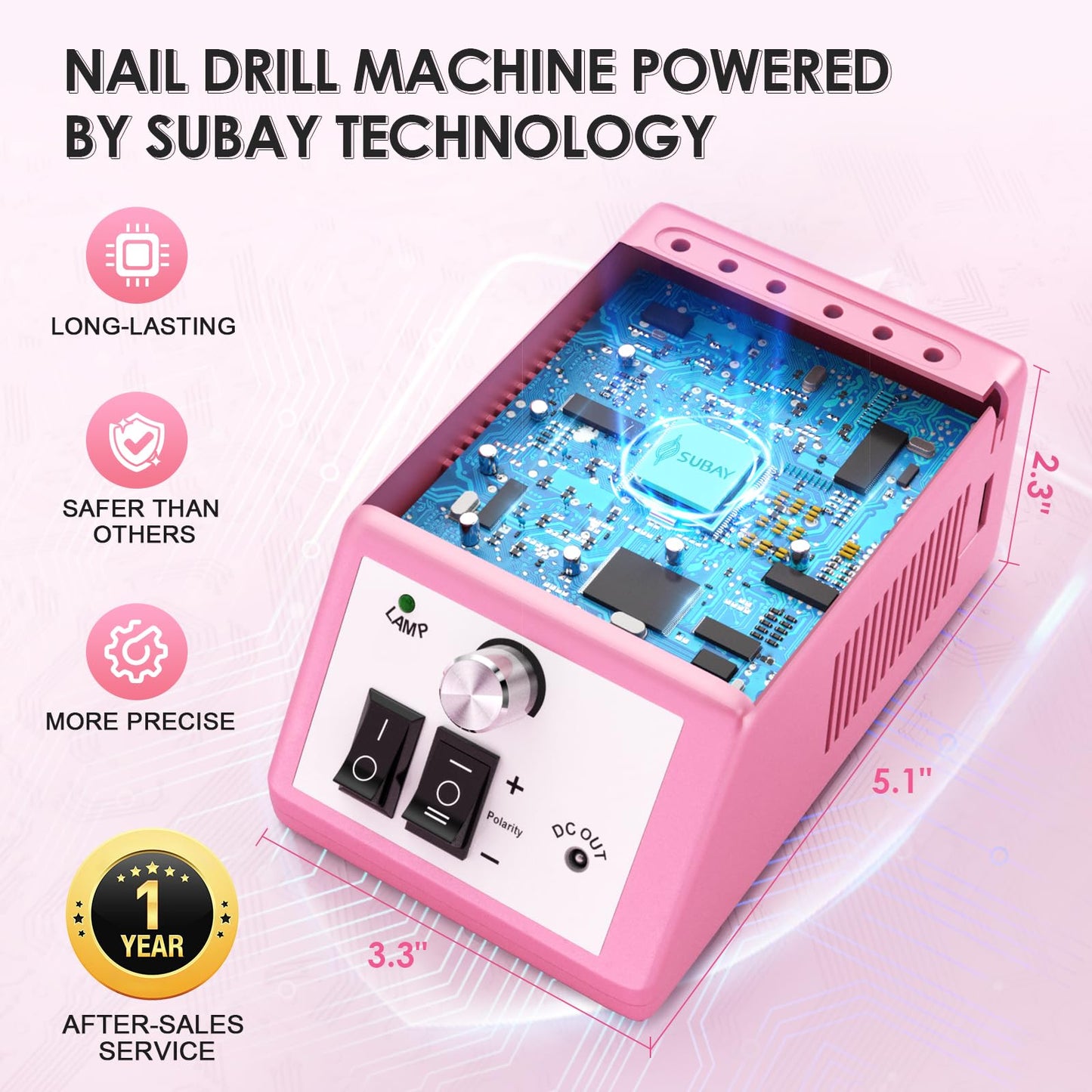 Subay Professional Finger Toe Nail Care Electric Nail Drill Machine Manicure Pedicure Kit Electric Nail Art File Drill with 1 Pack of Sanding Bands Beauty & Personal Care SUBAY