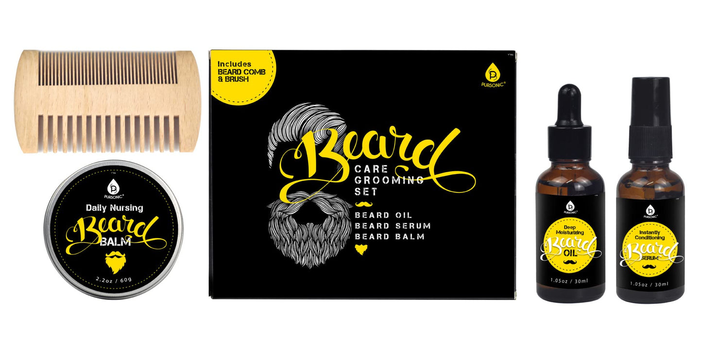 Pursonic Fathers Day Beard Kit Gifts For men - Care Grooming Set-Ultimate - Beard Grooming Kit For Men - Beard Comb, Beard Oil,Beard Balm & Beard Beauty and Personal Care Pursonic