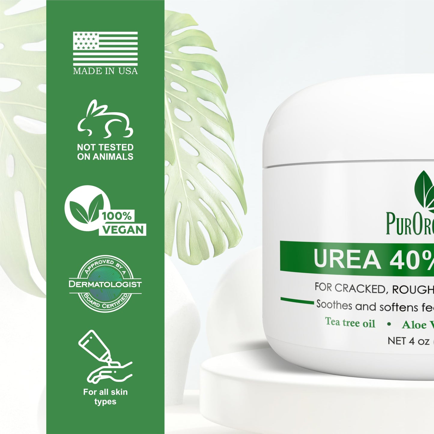 PurOrganica Urea 40% Foot Cream - Made in USA, Dermatologist Tested, Intensive Repair for Dry, Cracked Heels, Corns, Calluses & Rough Feet Beauty & Personal Care PurOrganica