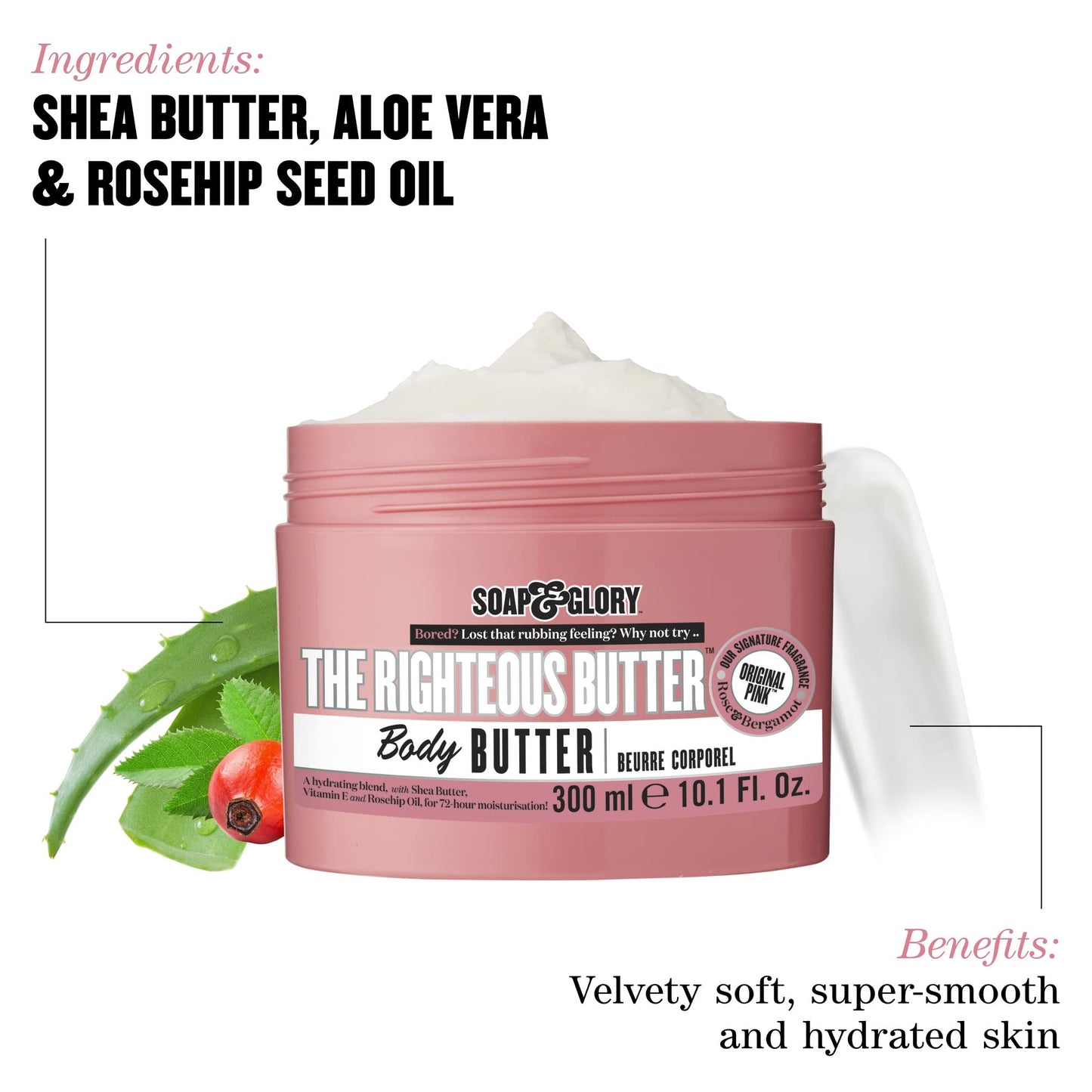 Soap & Glory The Righteous Body Butter - Hydrating Body Moisturizer for Dry Skin with Shea Butter, Vitamin E & Aloe Vera - Rich Lotion for Women Beauty & Personal Care Soap & Glory