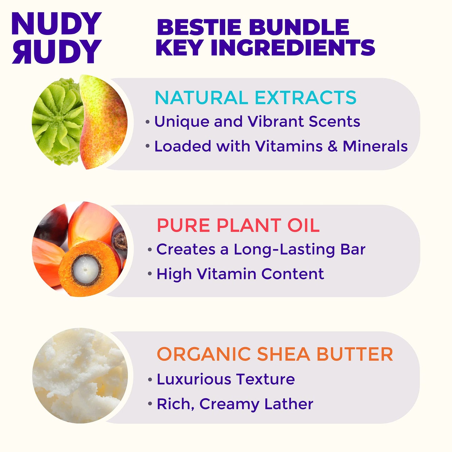 Nudy Rudy Bestie Bundle Bar Soap Pucks, Includes Milk Bar, Sea. Salt. Suds., Wasabi Pear, Made with Organic Shea Butter, Pure Plant Oils, Triple Beauty & Personal Care Nudy Rudy