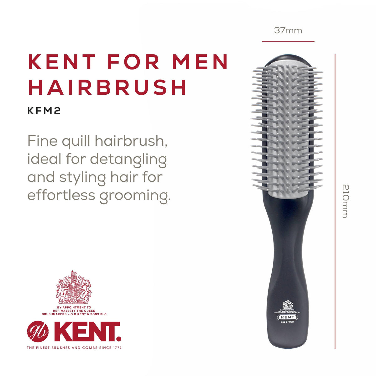 Kent KFM2 Gel Styling Hair Brush for Men - 9 Row Mens Hair Brush with Ionic Anti Static Bristles Great for a Daily Mens Styling Brush - Kent Brush