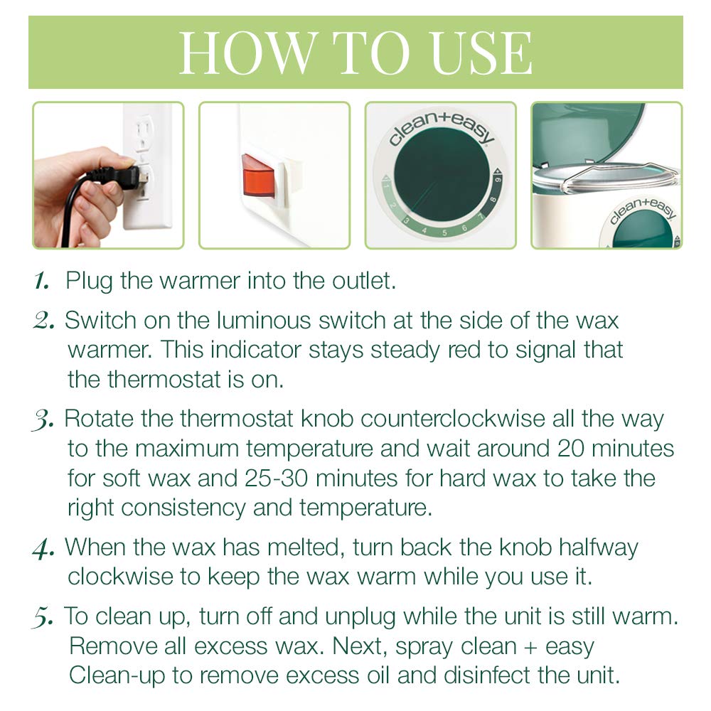 Clean + Easy Deluxe Wax Warmer - Thermostatically Controlled Hair Removal Wax Heater for Salon & Home Use, with No-Mess Scraper Bar, 120V Beauty and Personal Care Clean + Easy
