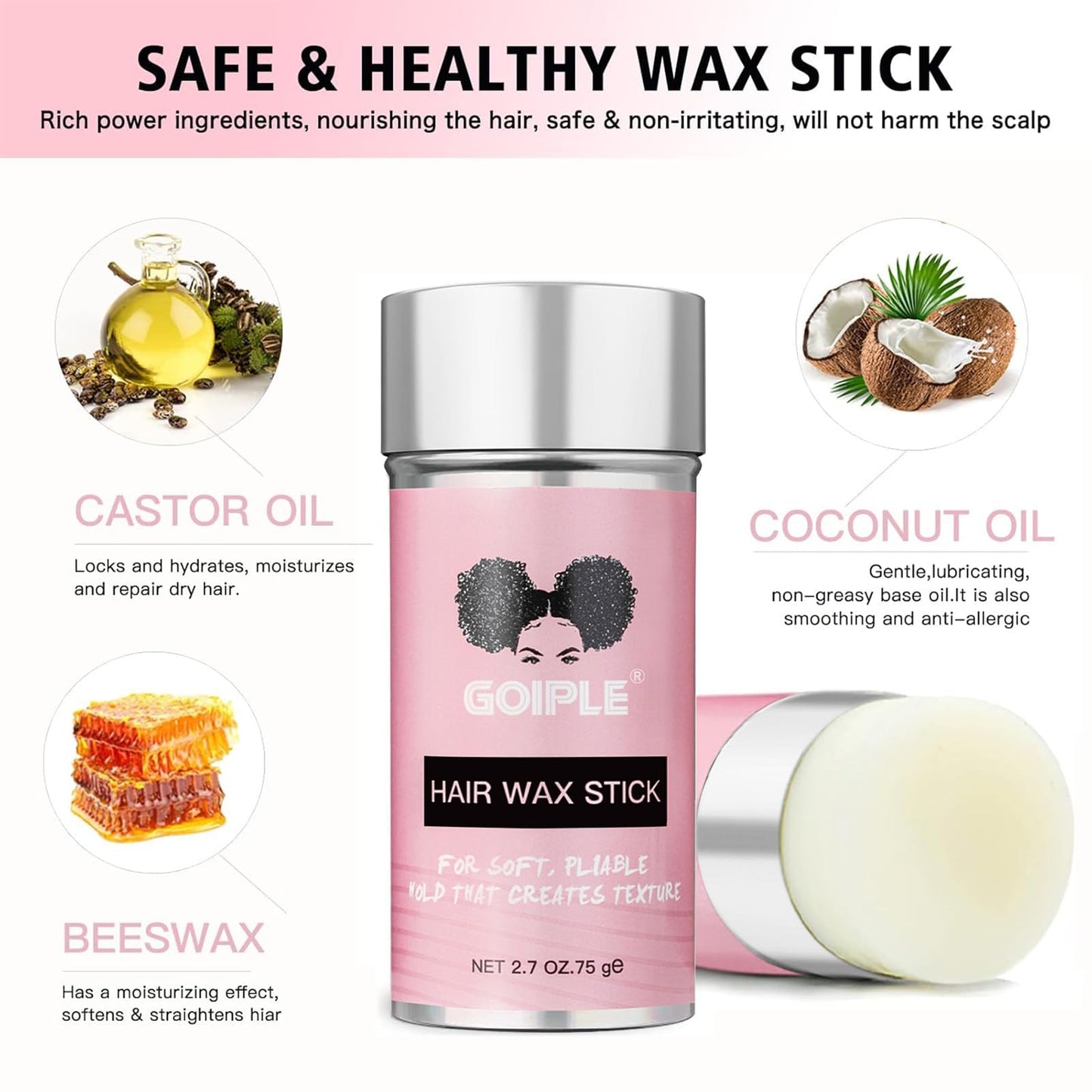 Goiple Wax Stick for Hair, Hair Pomade Stick Long-Lasting Styling Wax Stick, Hair Wax Stick Smoothing & Slick Stick for Hair Wigs, Styling Waxes Beauty & Personal Care Goiple