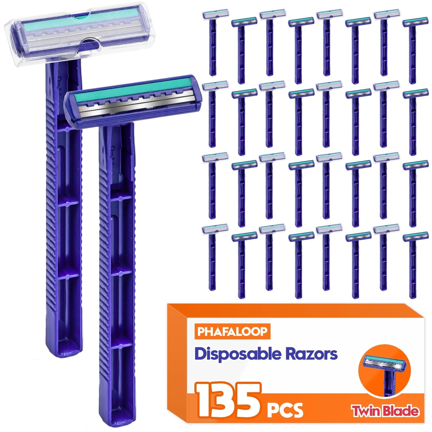 Phafaloop Twin Blade Disposable Razors for Men & Women - Bulk 135 Pack Stainless Steel Shavers with Lubricating Strip, Safety Cap & Non-Slip Handle Beauty and Personal Care Phafaloop Default Title