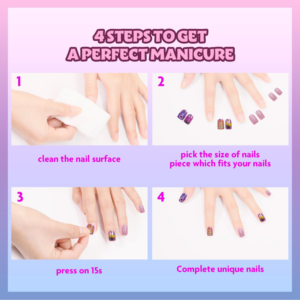 Care Bears 36 pcs Press on Nails for Kids | Pre-Glued & Fake Nails with Nail File for Girls | Birthday Gifts for Ages 6+ by Townley Girl