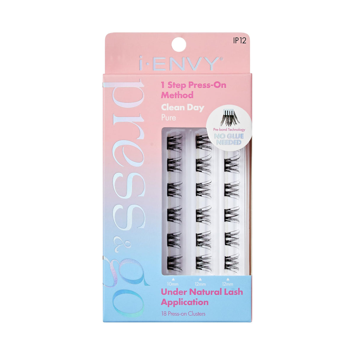 i-ENVY Press&Go Self-Adhesive Eyelashes, No Glue Needed False Eyelash Clusters, Easy Application 1 Step Press-On Lashes, No Damage or Residue (Clean